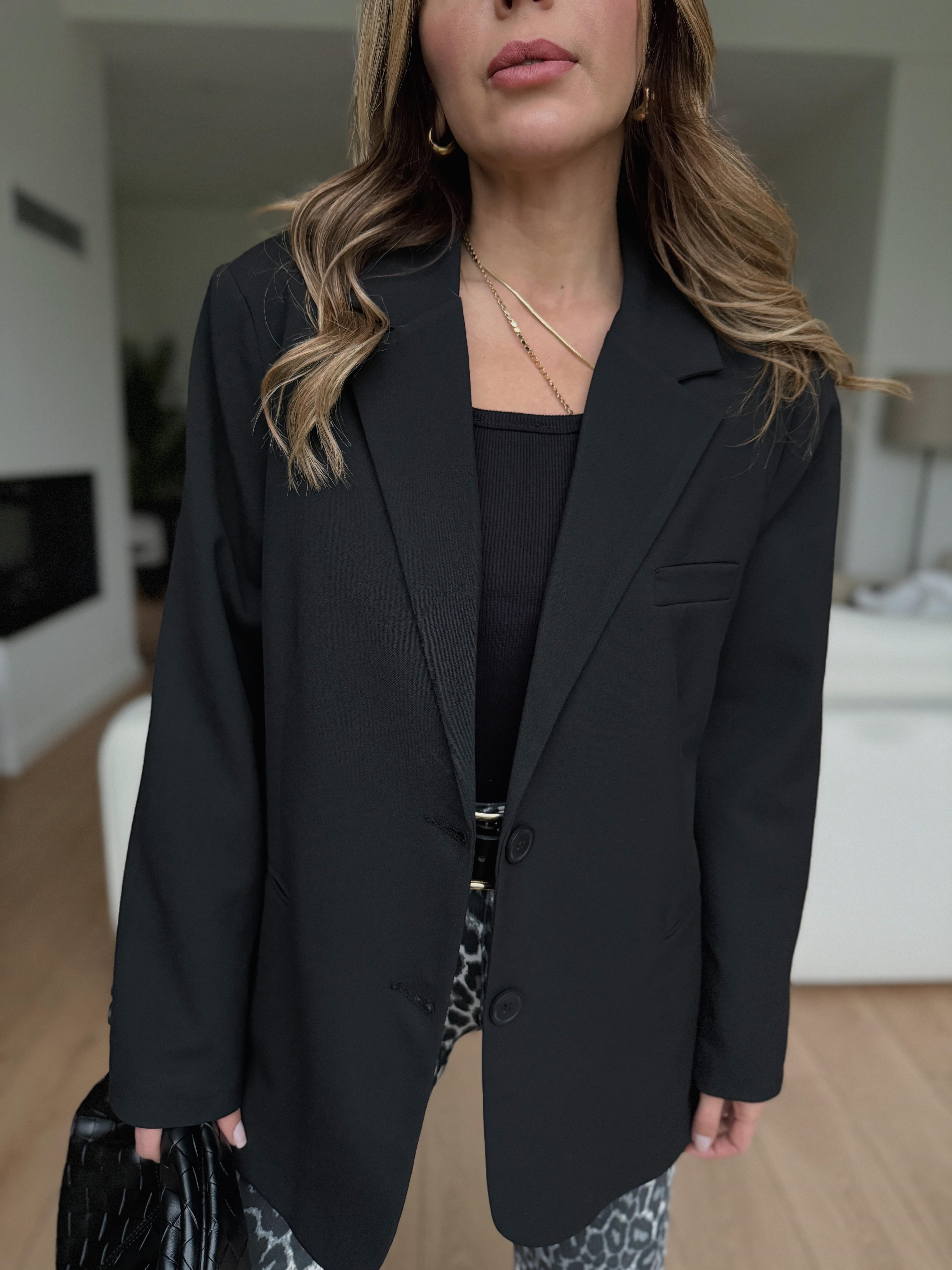 Palm Siyah Oversize Astarlı Blazer Ceket 
