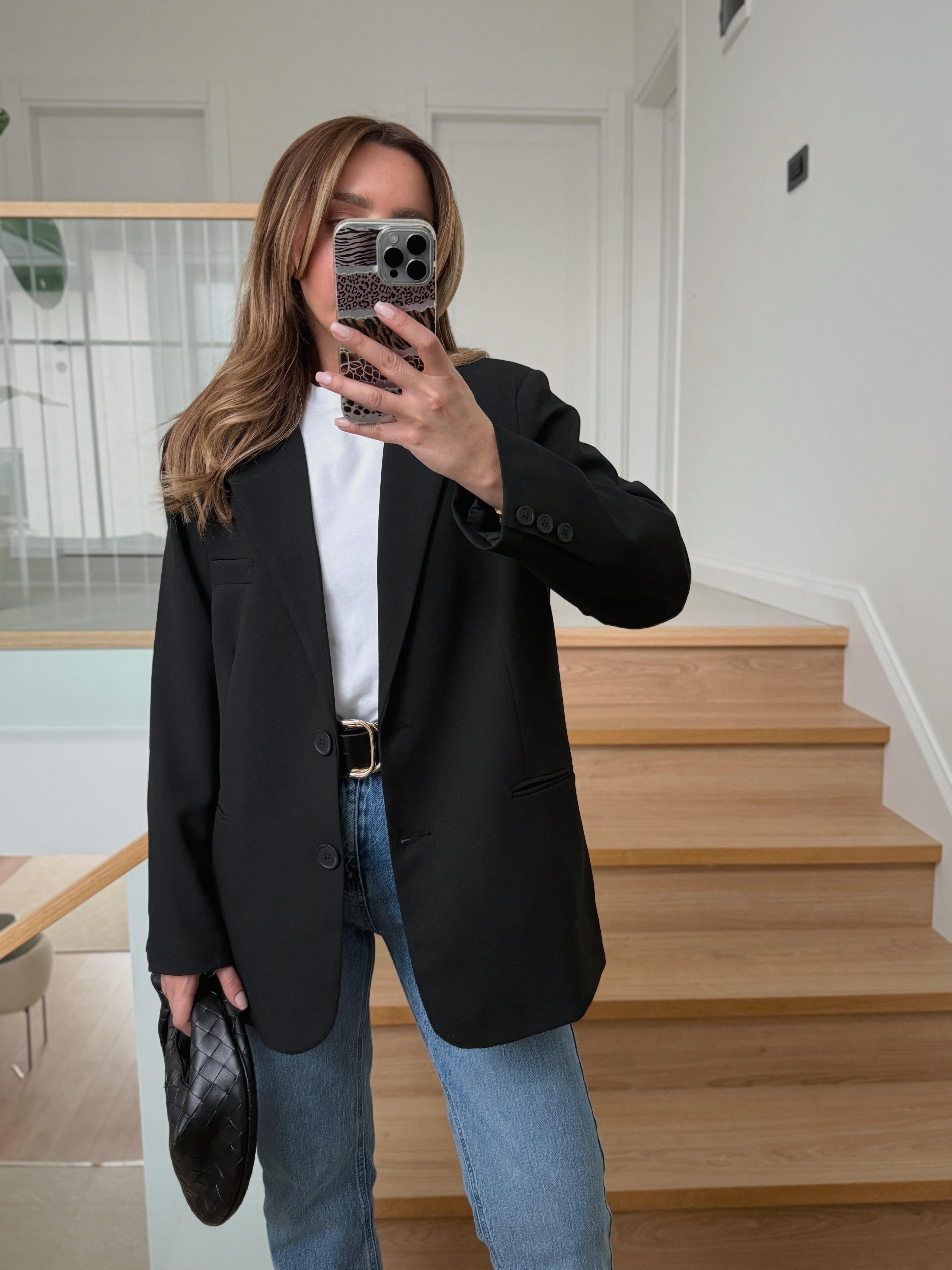 Palm Siyah Oversize Astarlı Blazer Ceket 