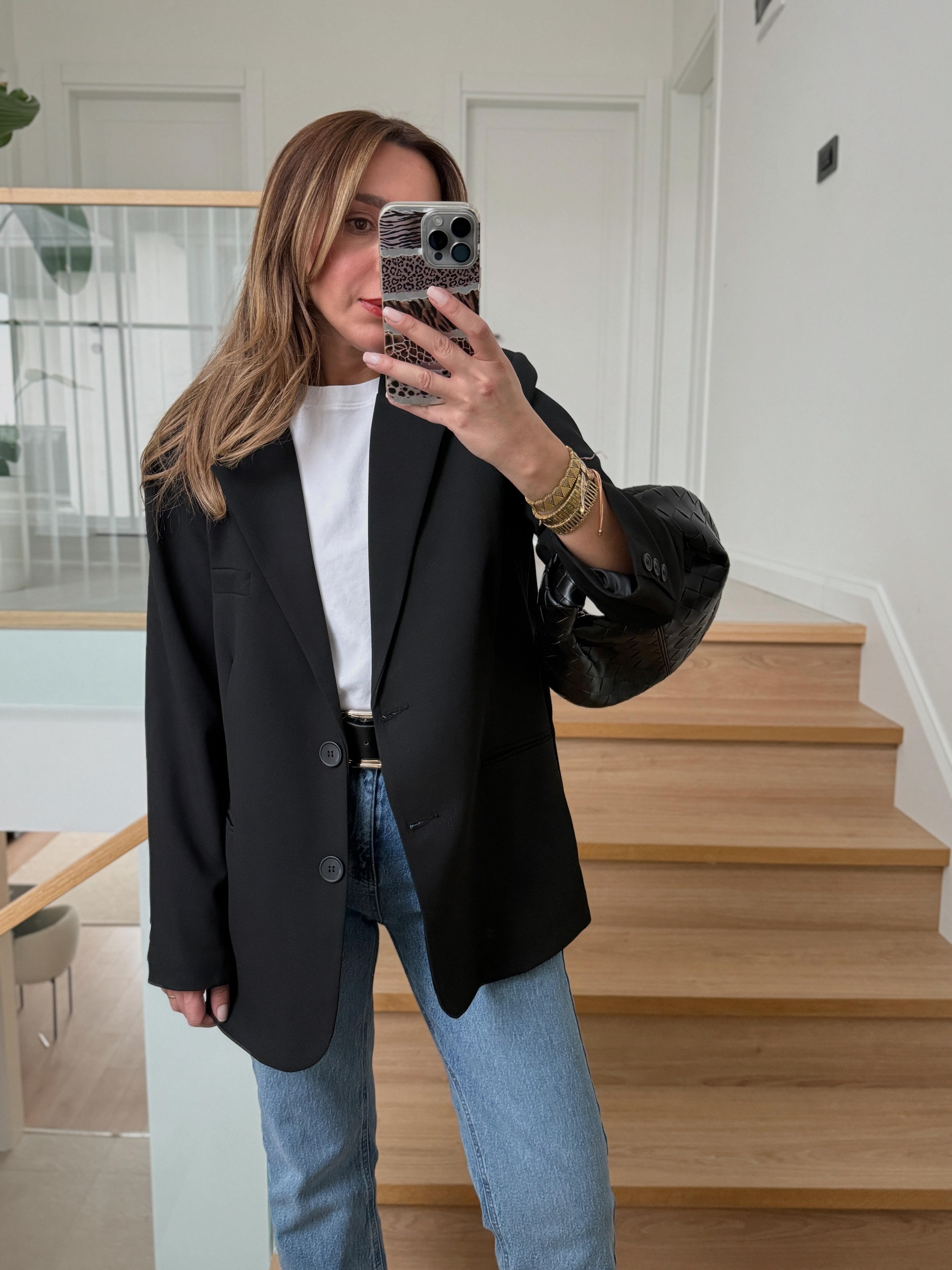 Palm Siyah Oversize Astarlı Blazer Ceket 