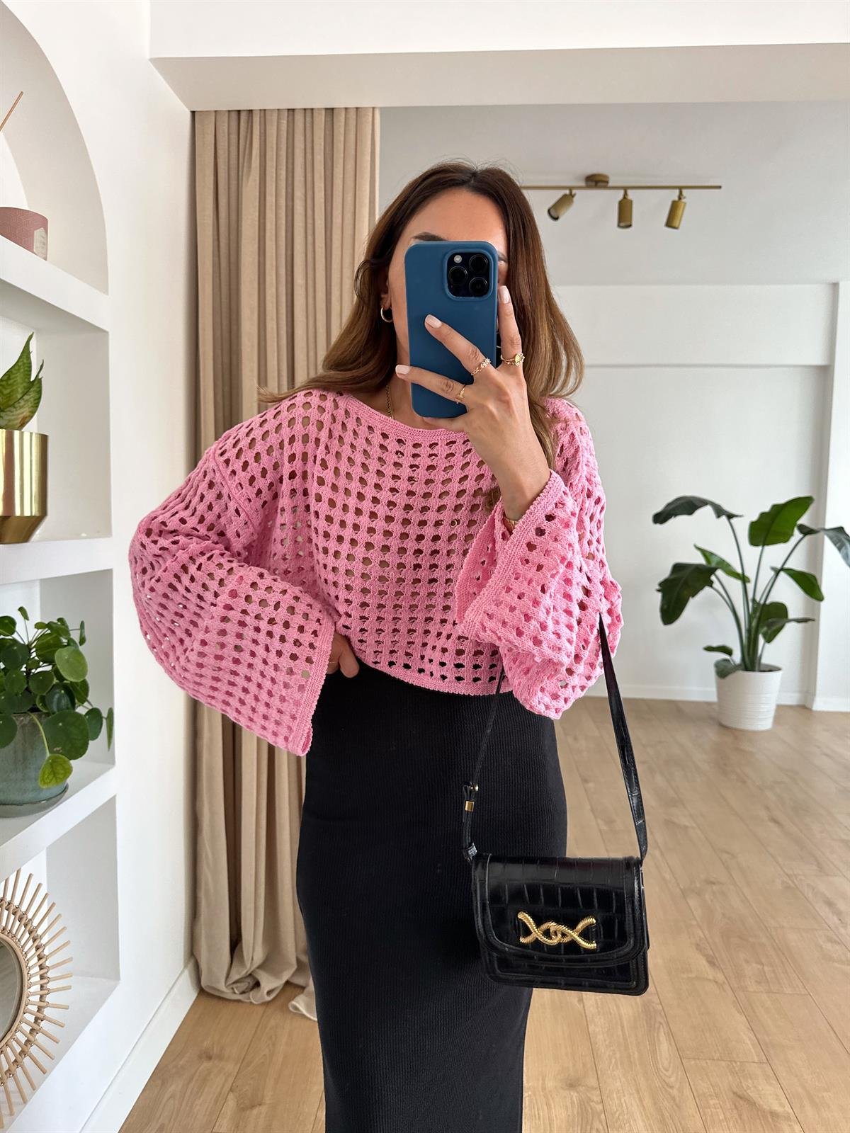 PEMBE AJURLU CROP TRİKO
