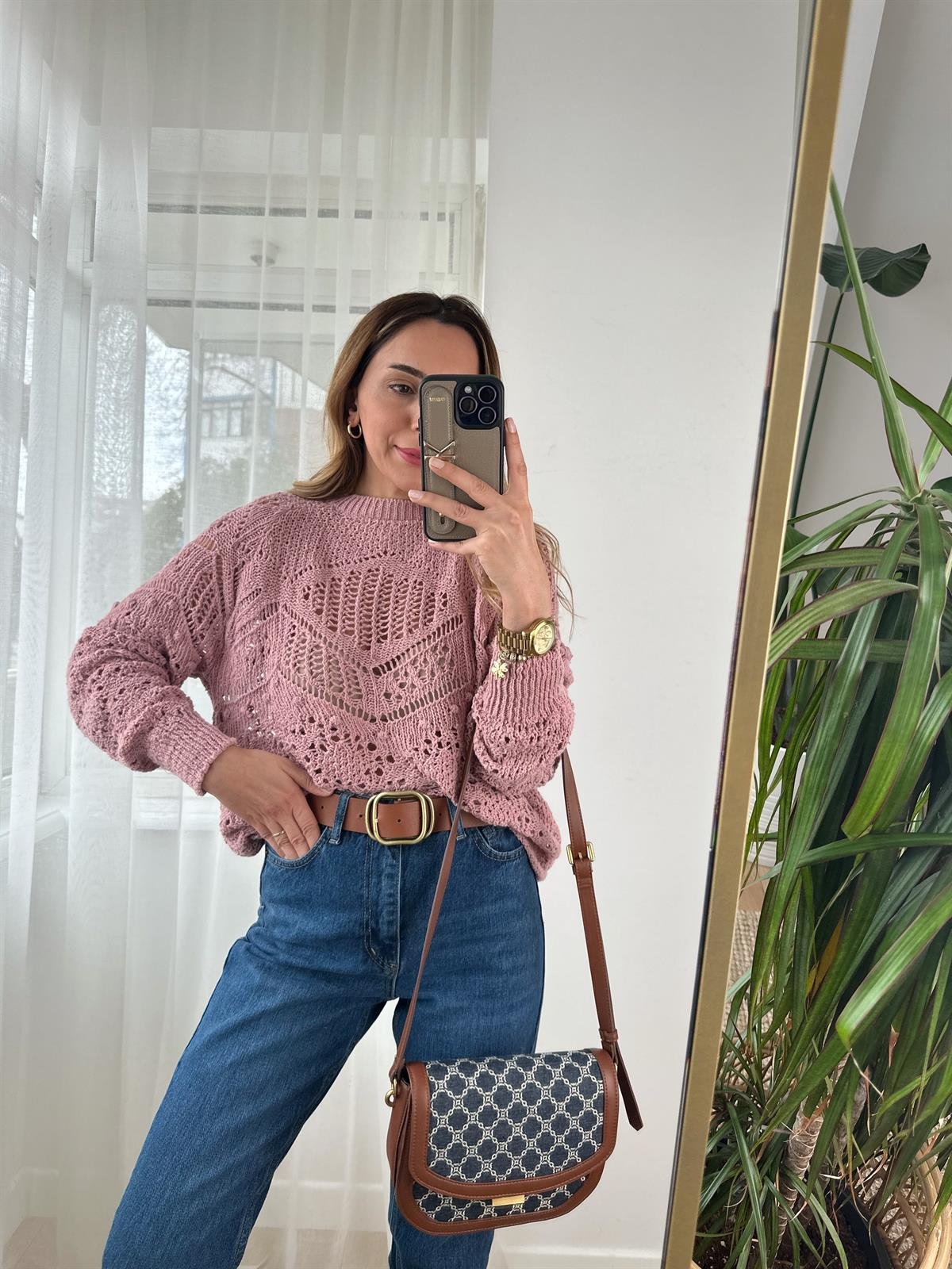 PEMBE AJURLU TRİKO