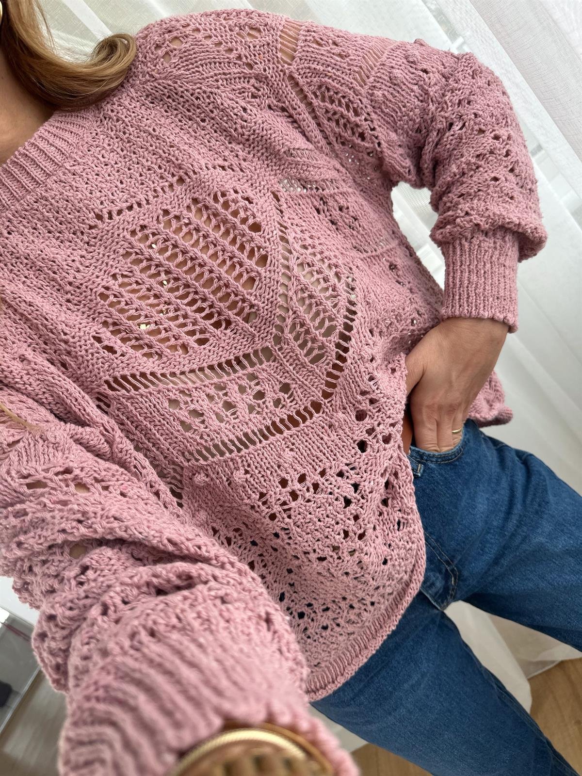 PEMBE AJURLU TRİKO