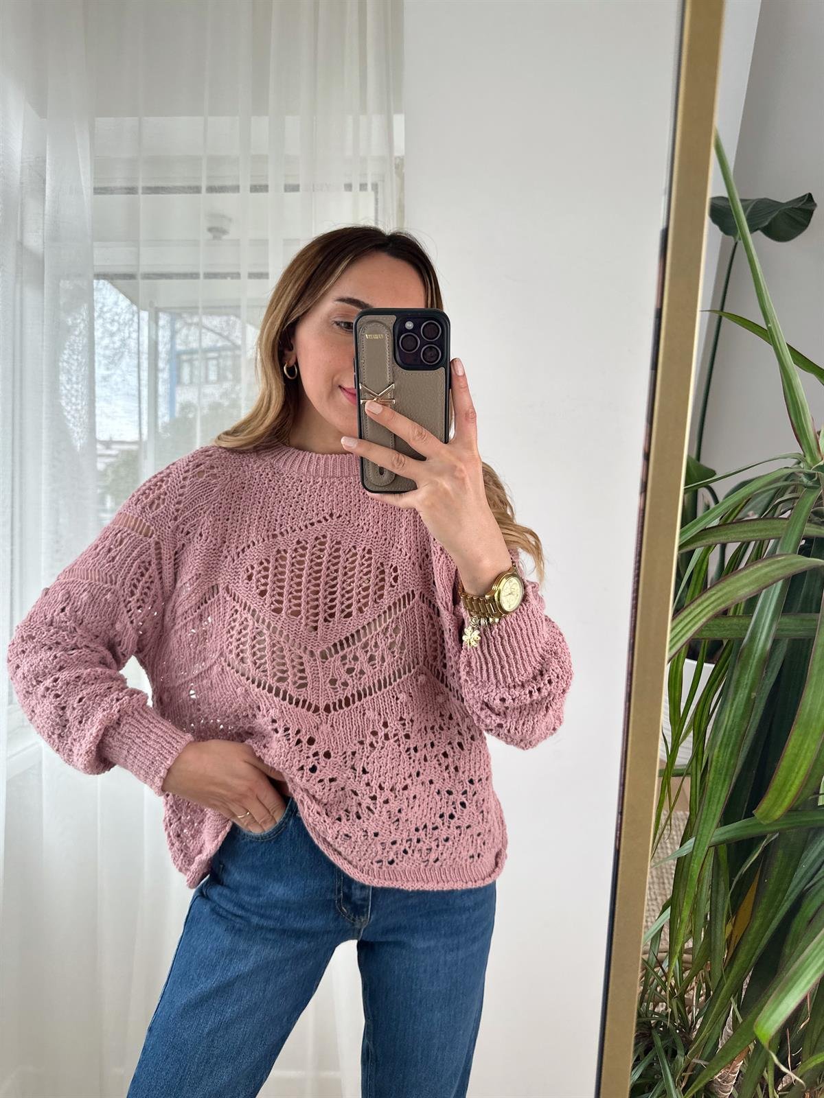 PEMBE AJURLU TRİKO