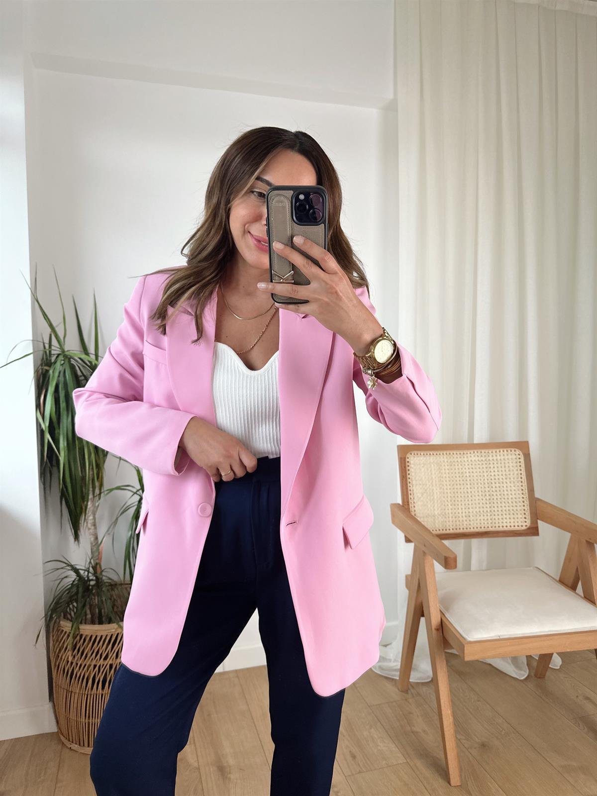 PEMBE ASTARLI BLAZER CEKET