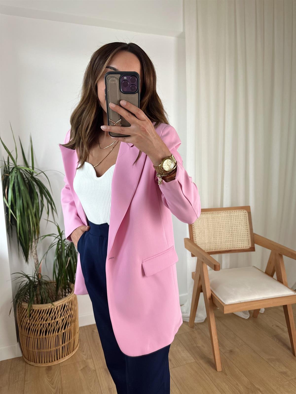PEMBE ASTARLI BLAZER CEKET