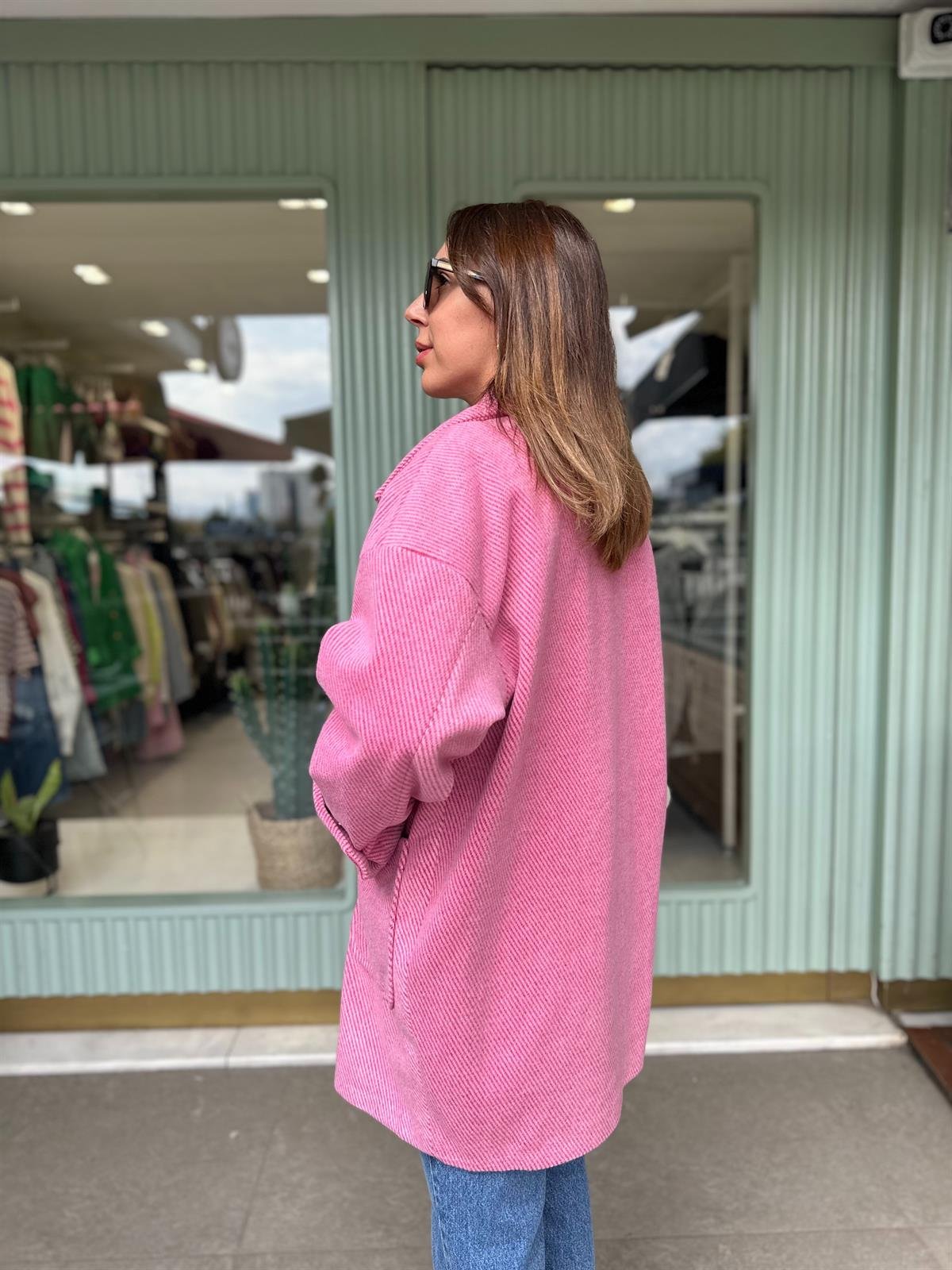 PEMBE ASTARLI DÜŞÜK OMUZ OVERSIZE KABAN 