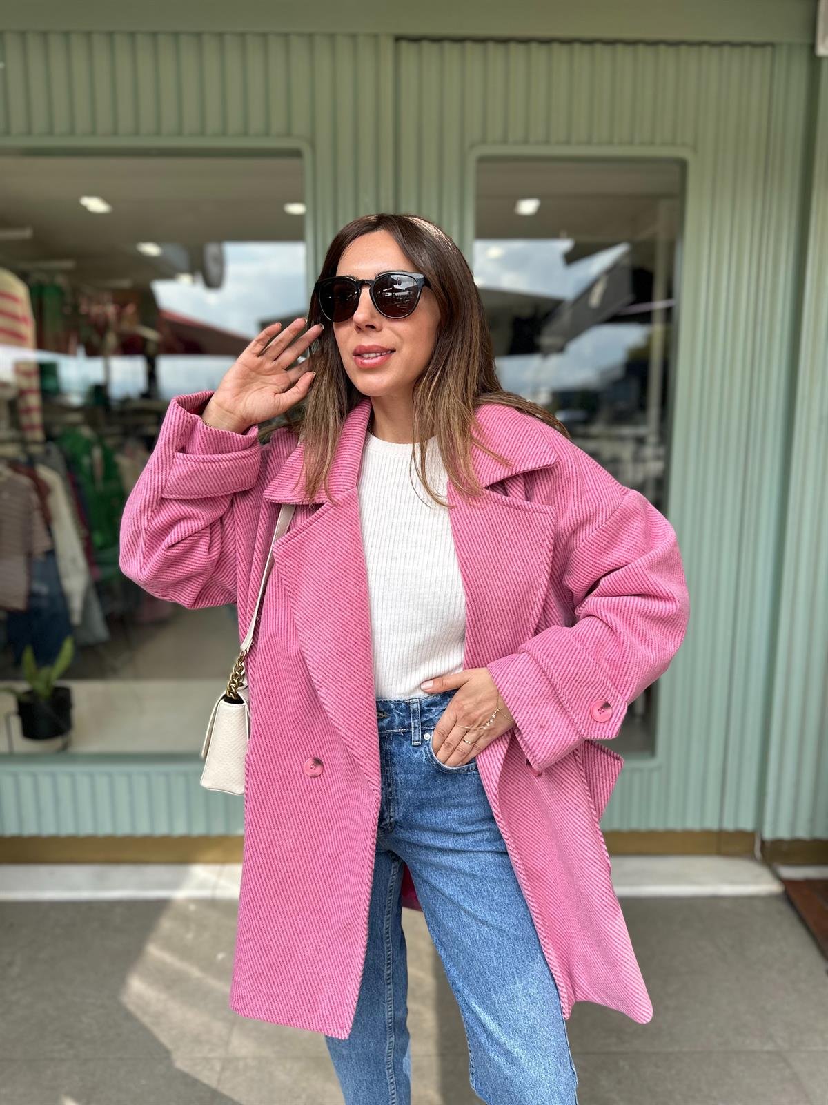 PEMBE ASTARLI DÜŞÜK OMUZ OVERSIZE KABAN 
