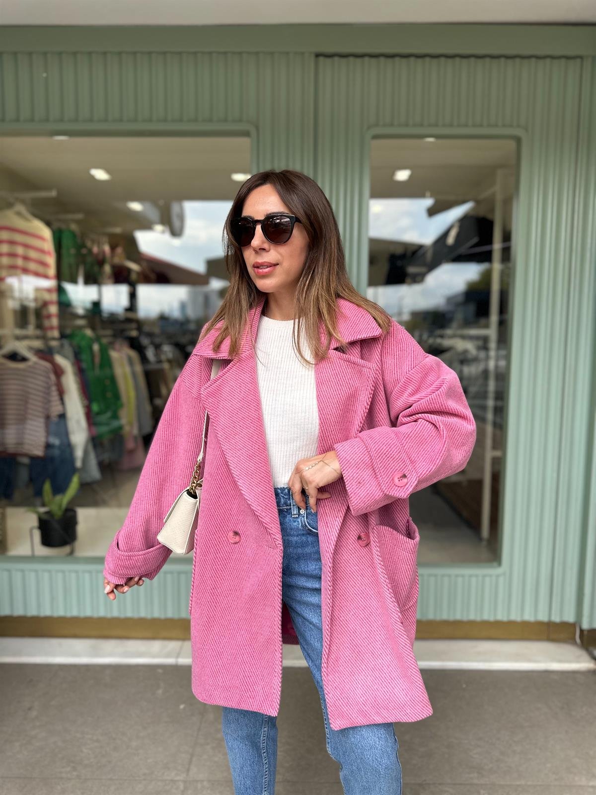 PEMBE ASTARLI DÜŞÜK OMUZ OVERSIZE KABAN 
