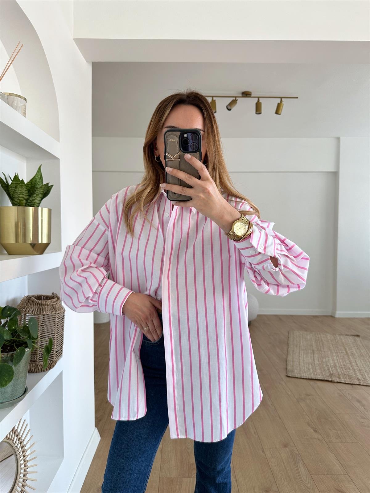 PEMBE ÇİZGİLİ OVERSIZE GÖMLEK