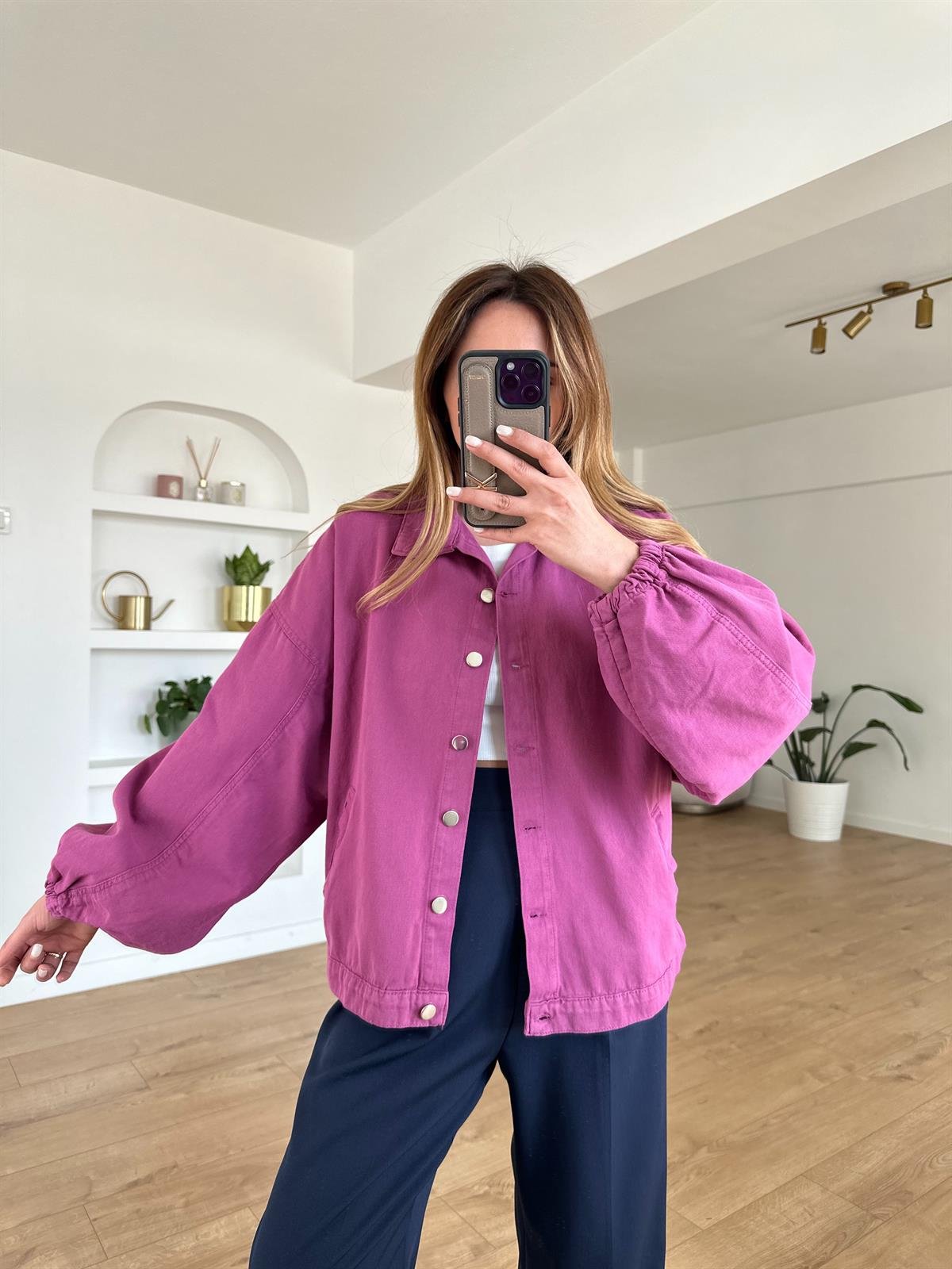 PEMBE GABARDİN CEKET