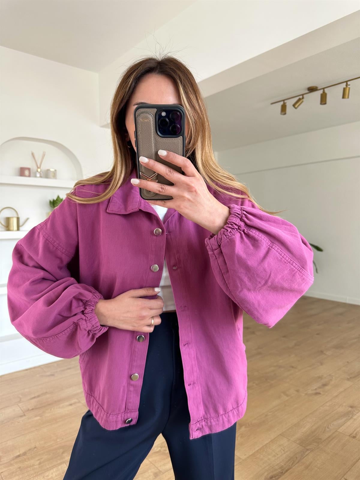 PEMBE GABARDİN CEKET