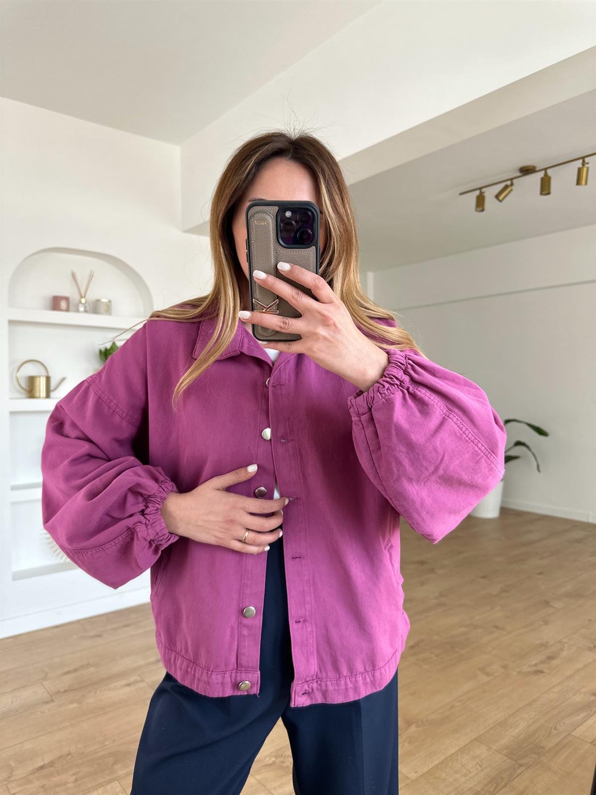 PEMBE GABARDİN CEKET
