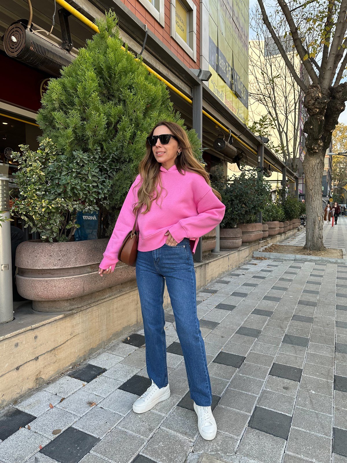 PEMBE KAPŞONLU KALIN SWEAT