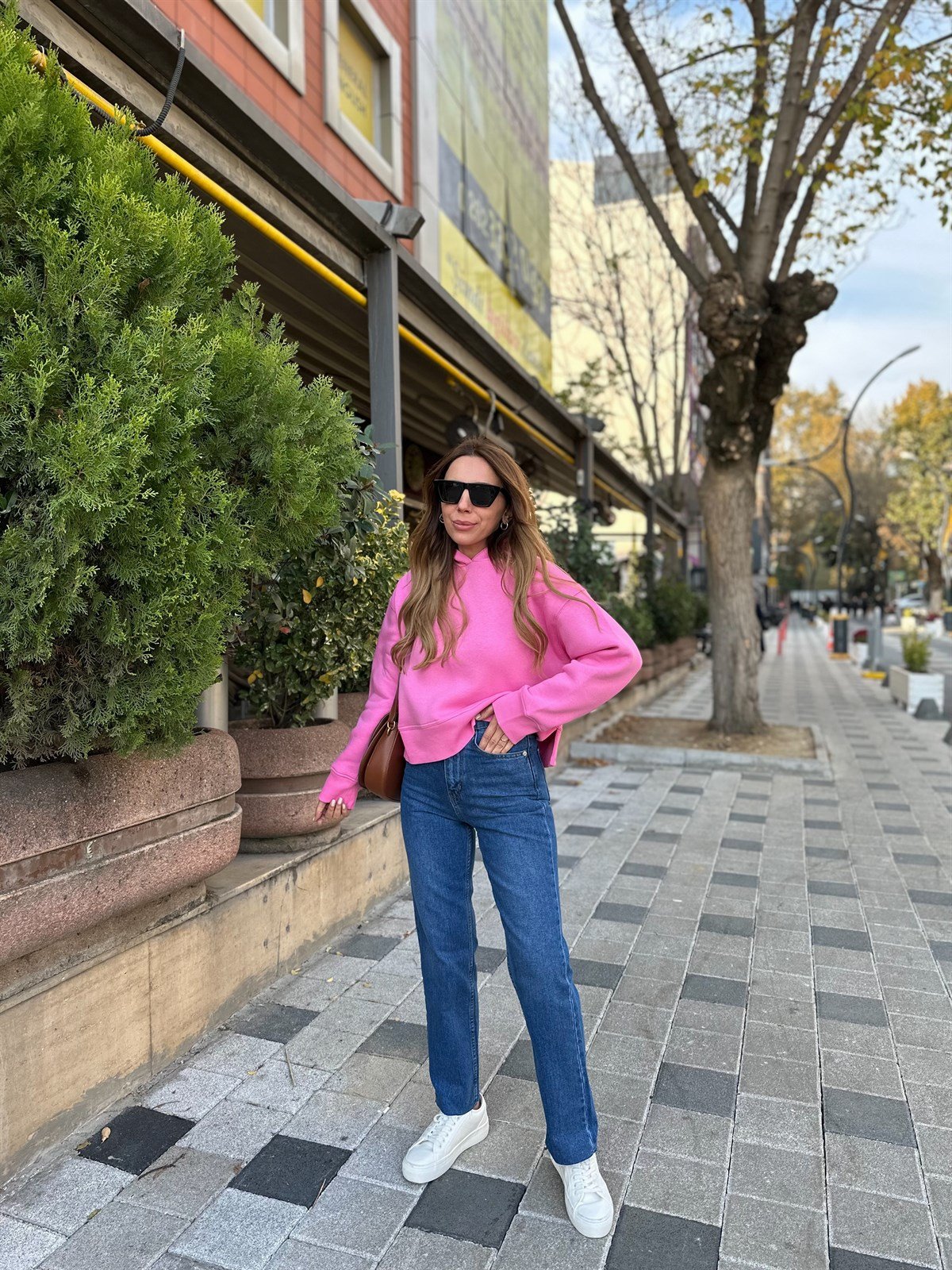 PEMBE KAPŞONLU KALIN SWEAT