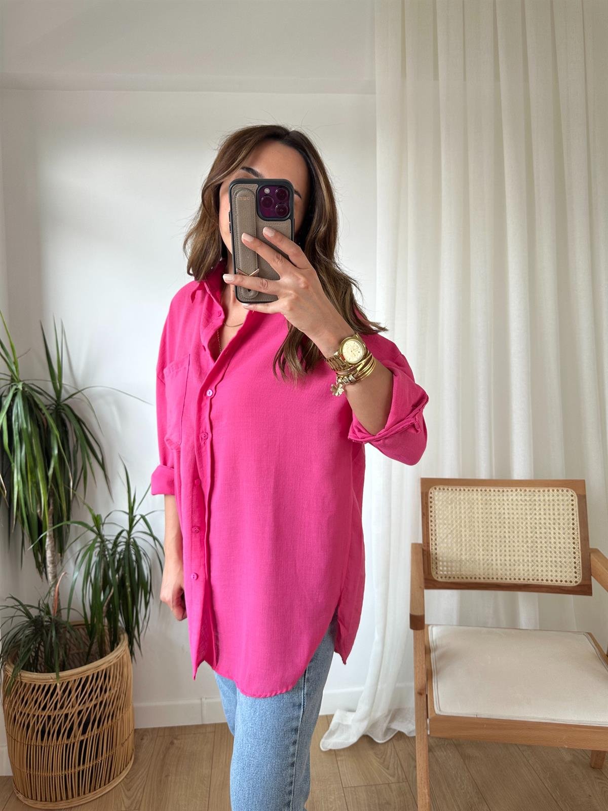 PEMBE  PAMUKLU GÖMLEK