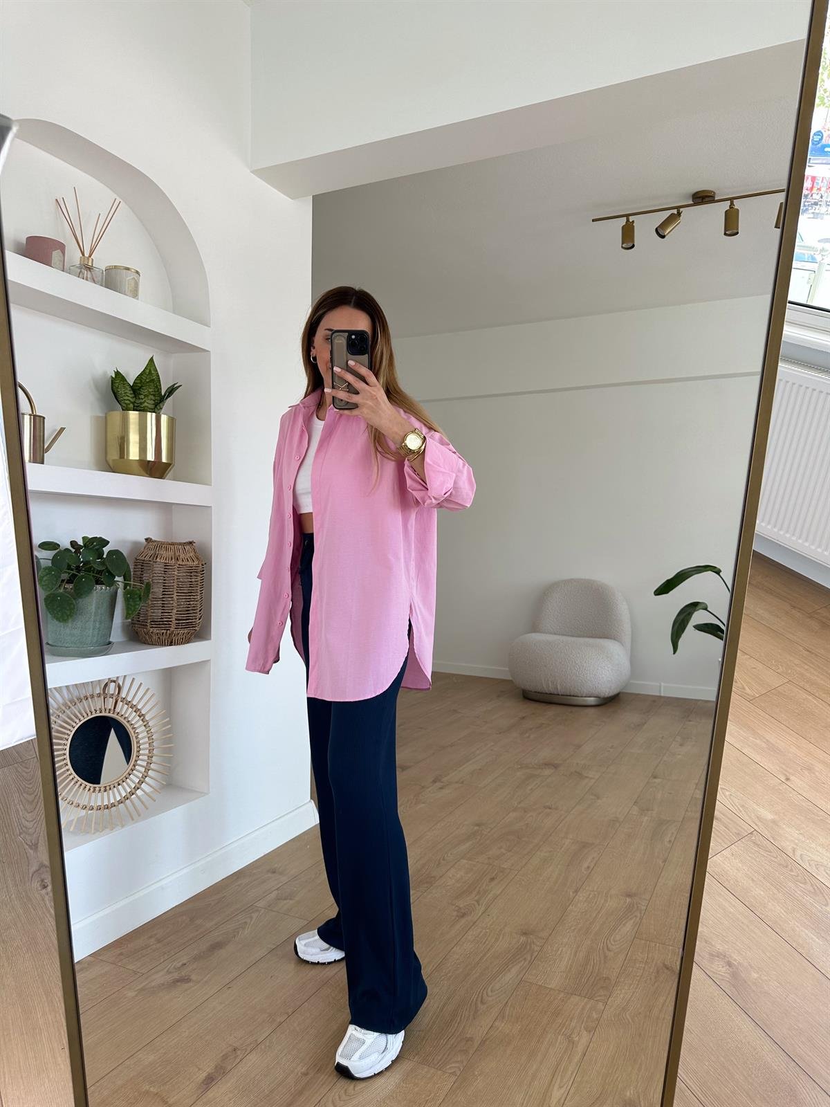 PEMBE PAMUKLU OVERSIZE GÖMLEK