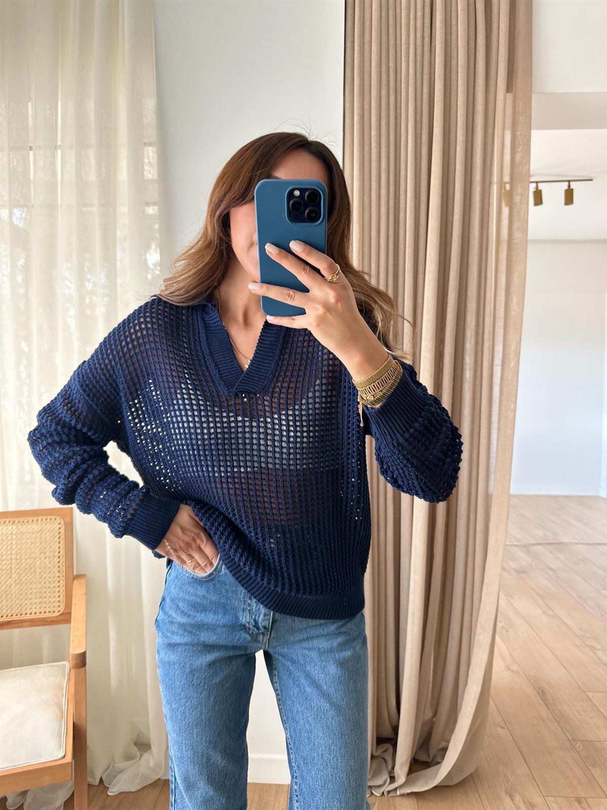 POLO YAKA AJURLU LACİVERT TRİKO
