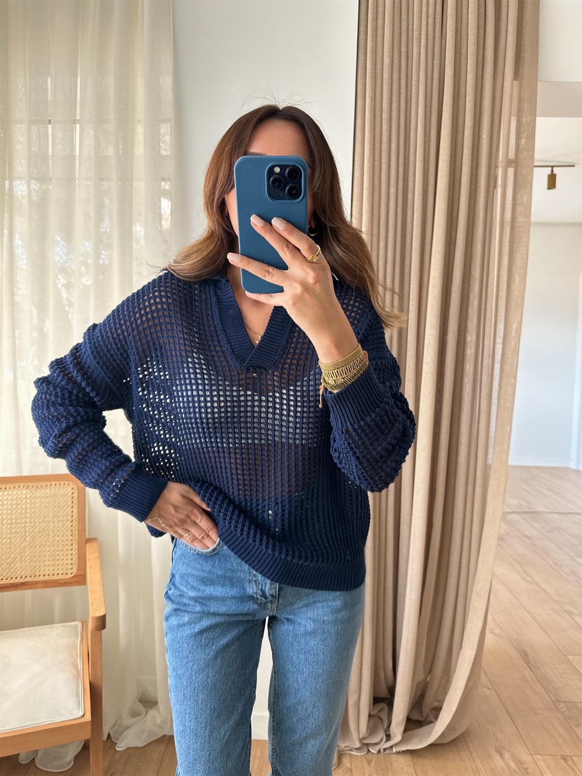 POLO YAKA AJURLU LACİVERT TRİKO
