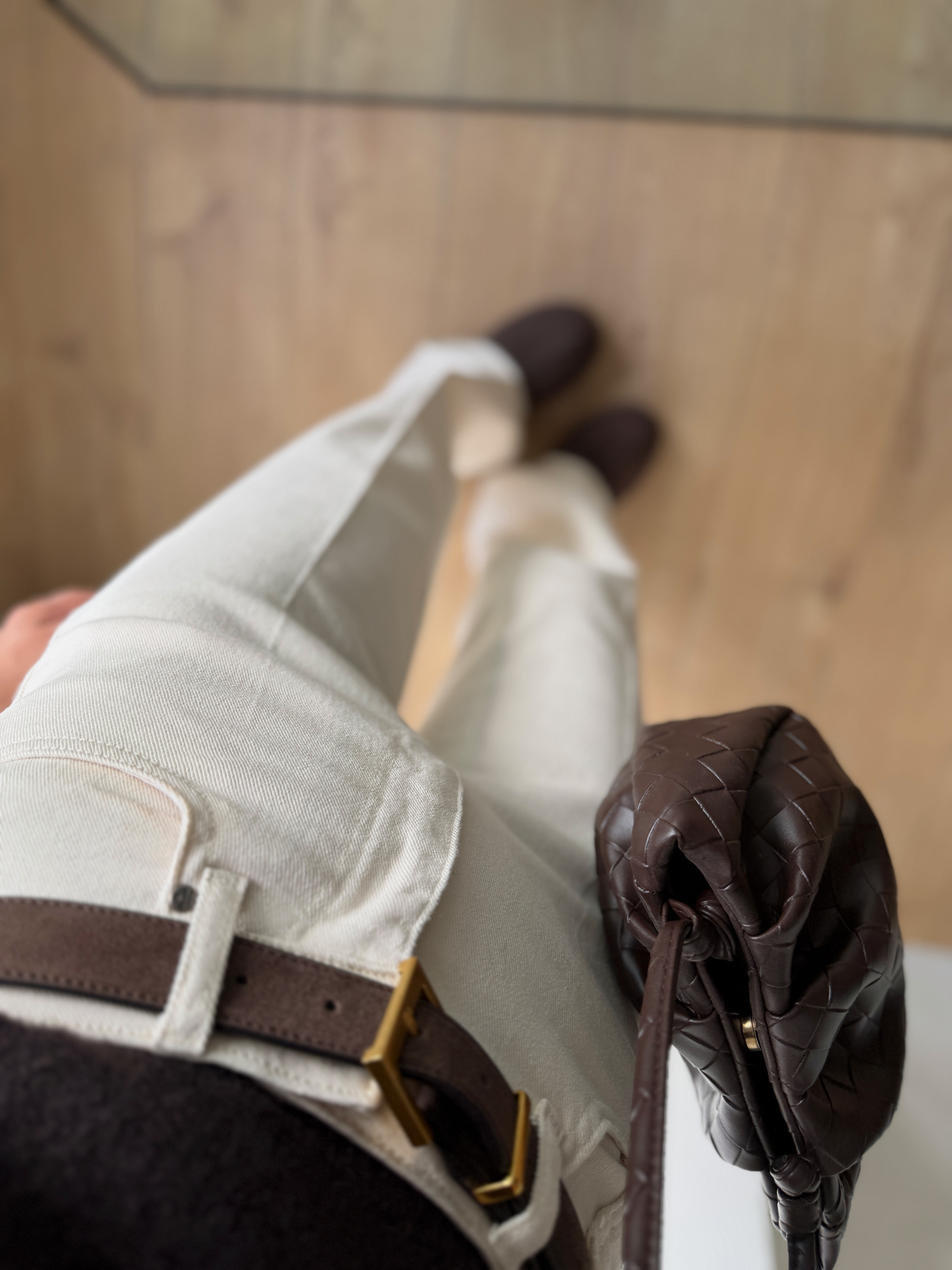RM030 Bej Önü Çizgili Straight Jean 