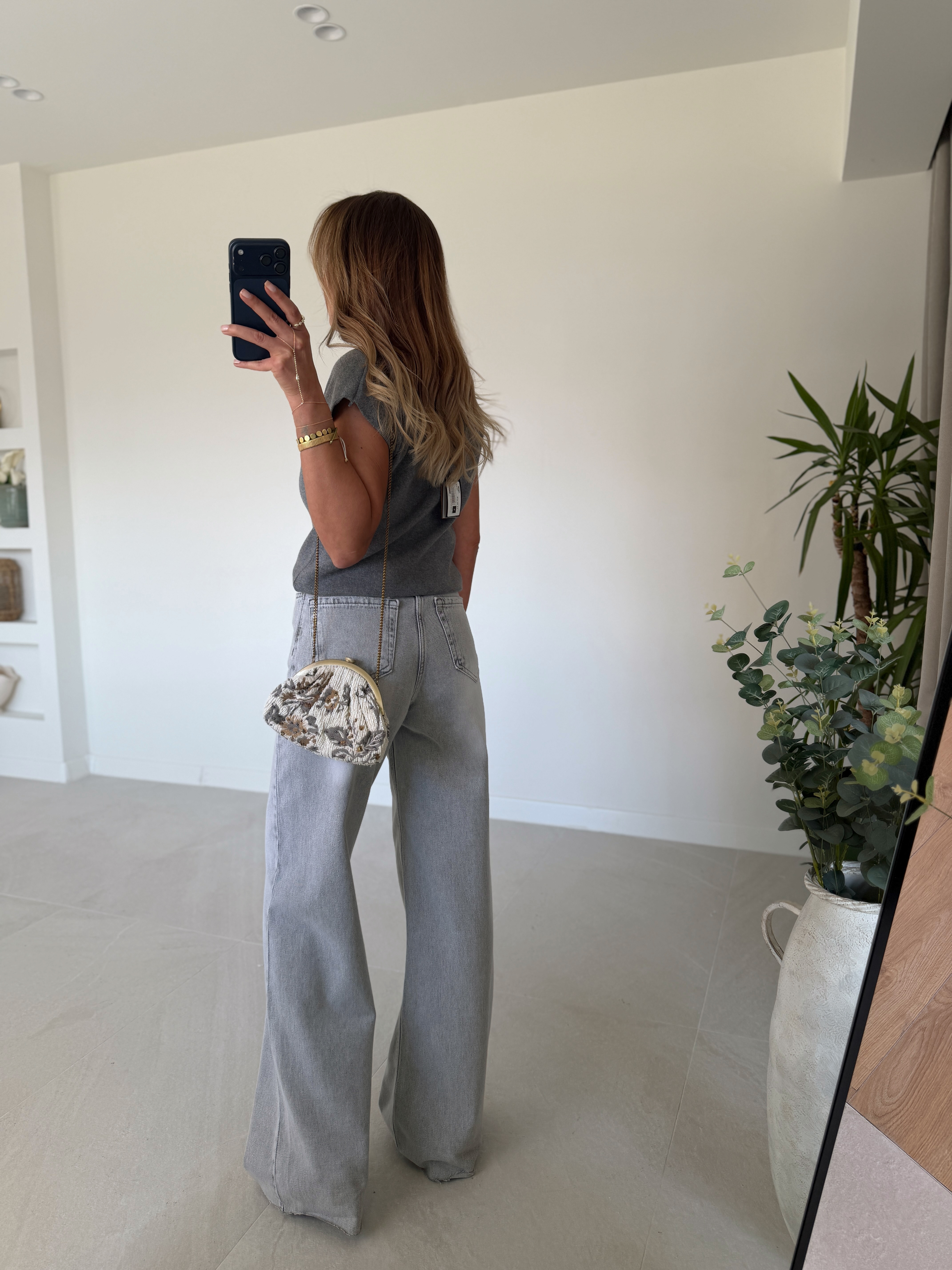 RM1011 Açık Gri Wide Leg Jean