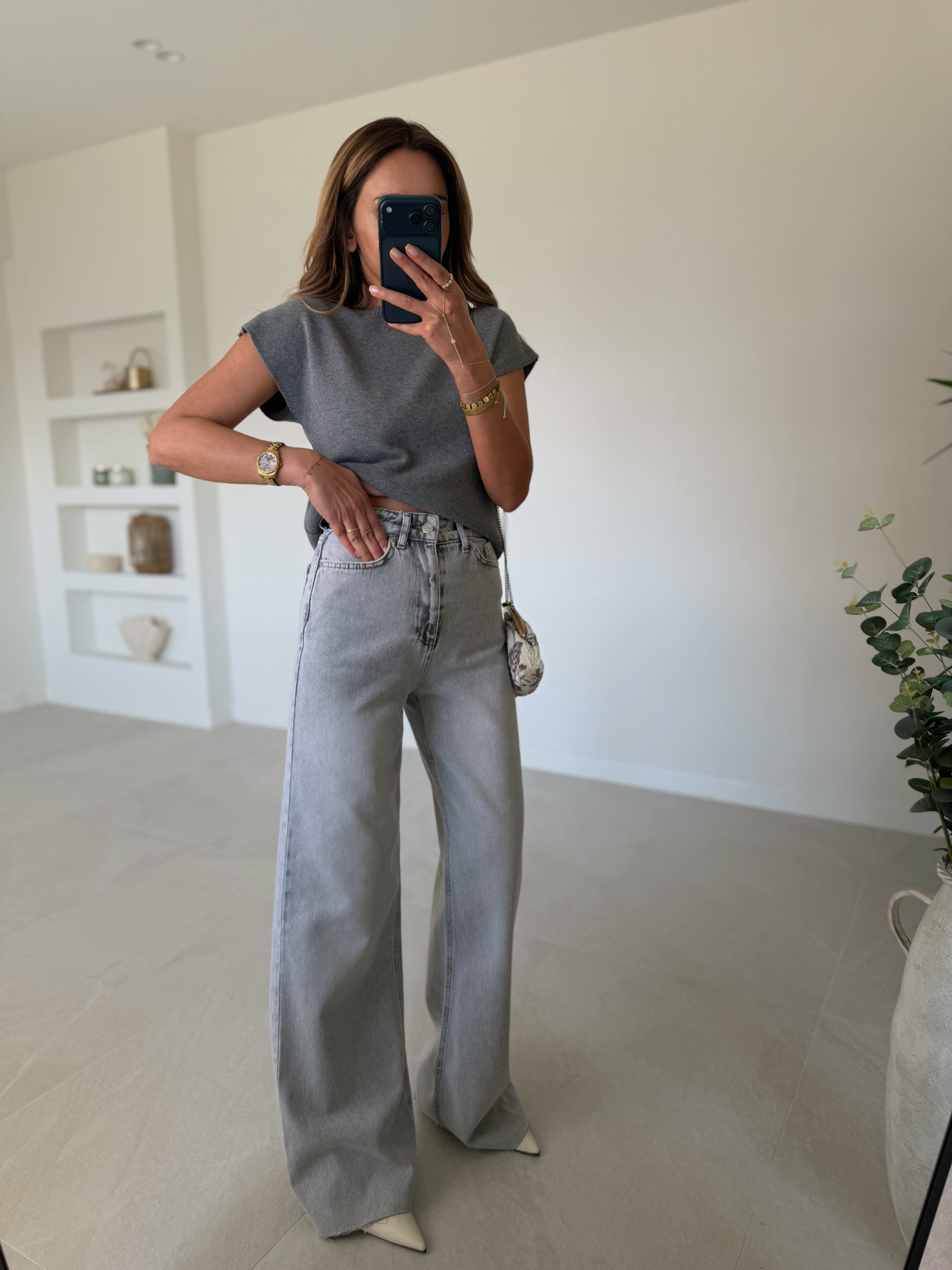 RM1011 Açık Gri Wide Leg Jean