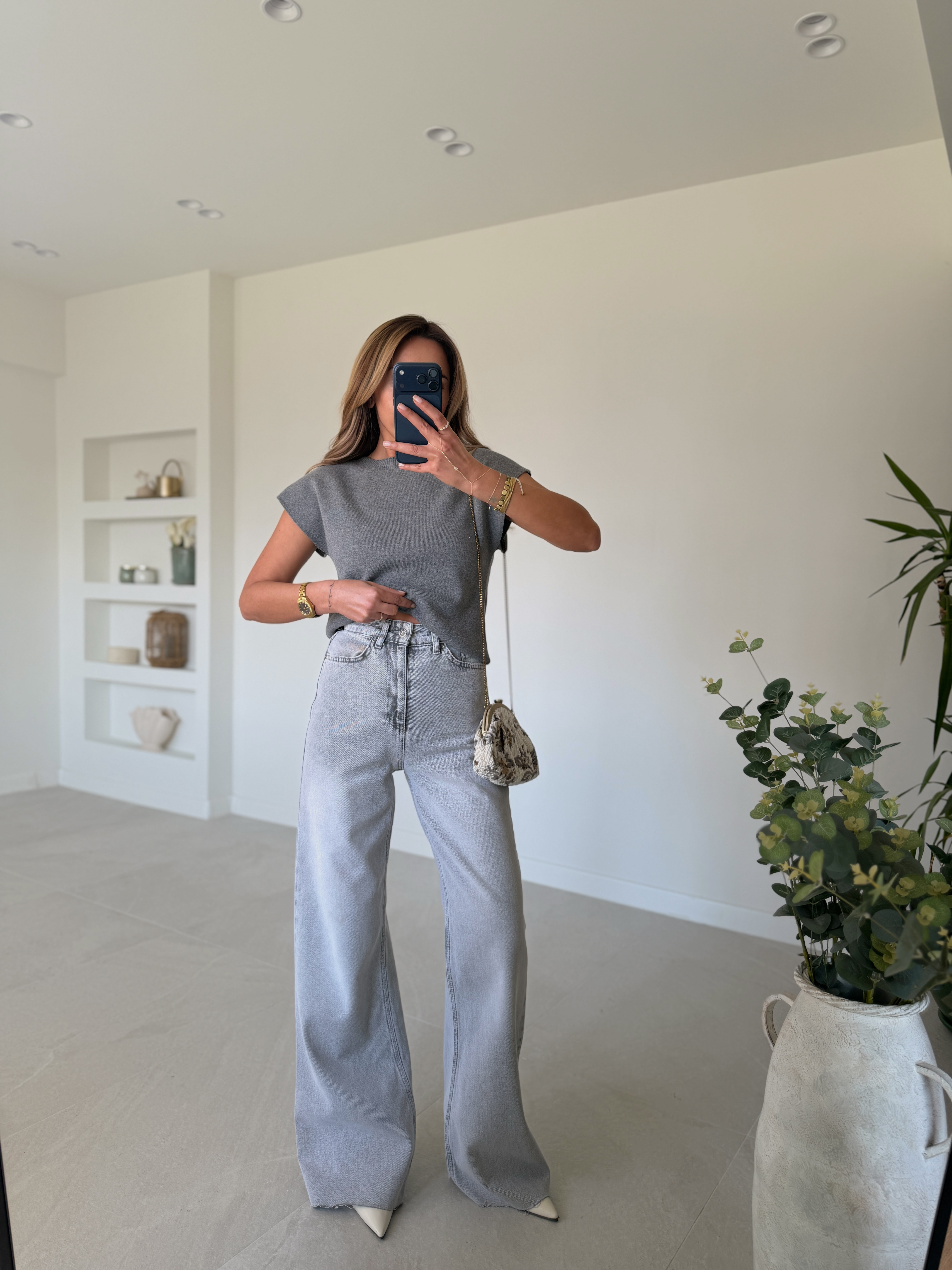 RM1011 Açık Gri Wide Leg Jean