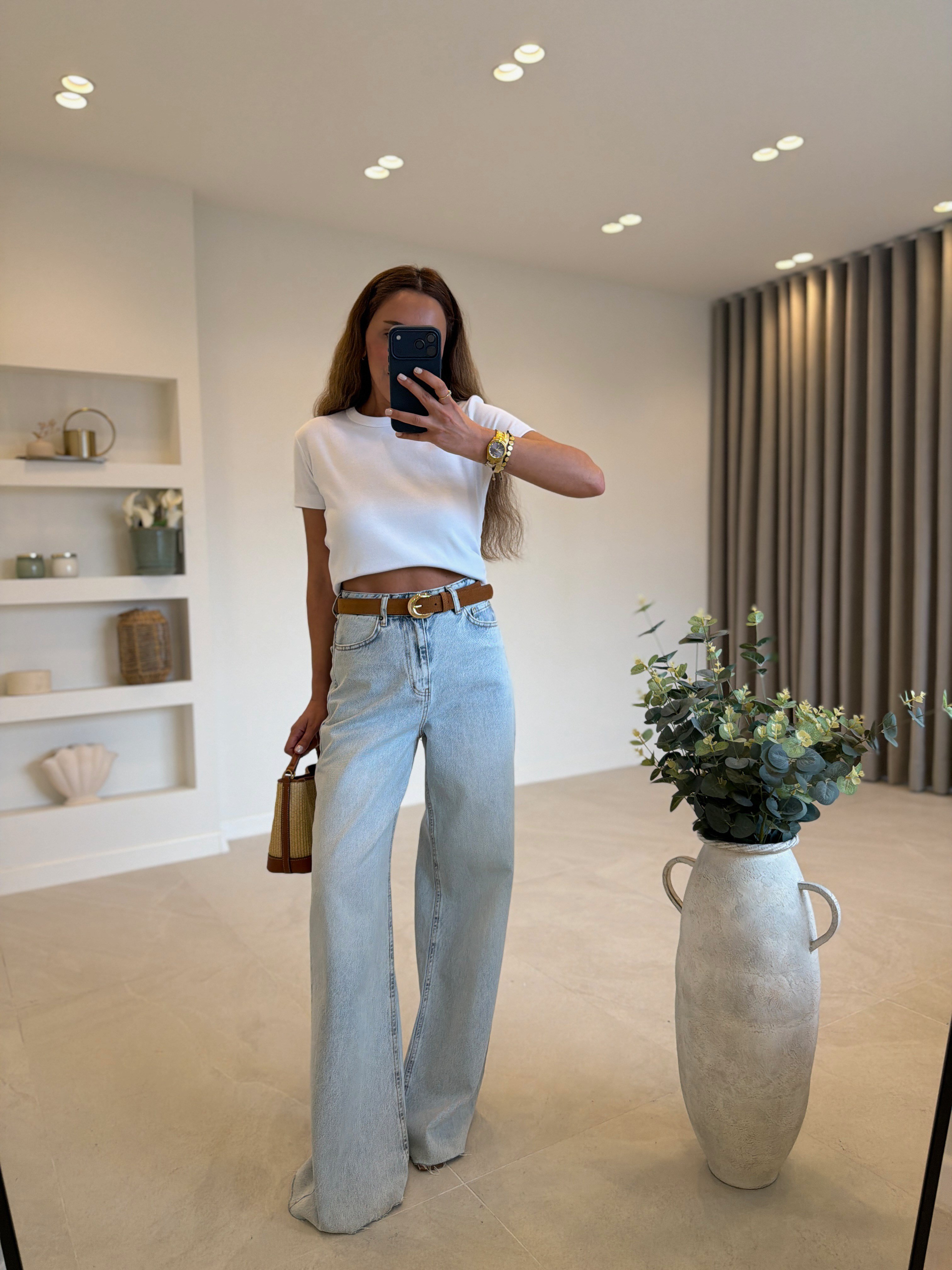 RM1011 Açık Mavi Kar Yıkama Wide Leg Jean