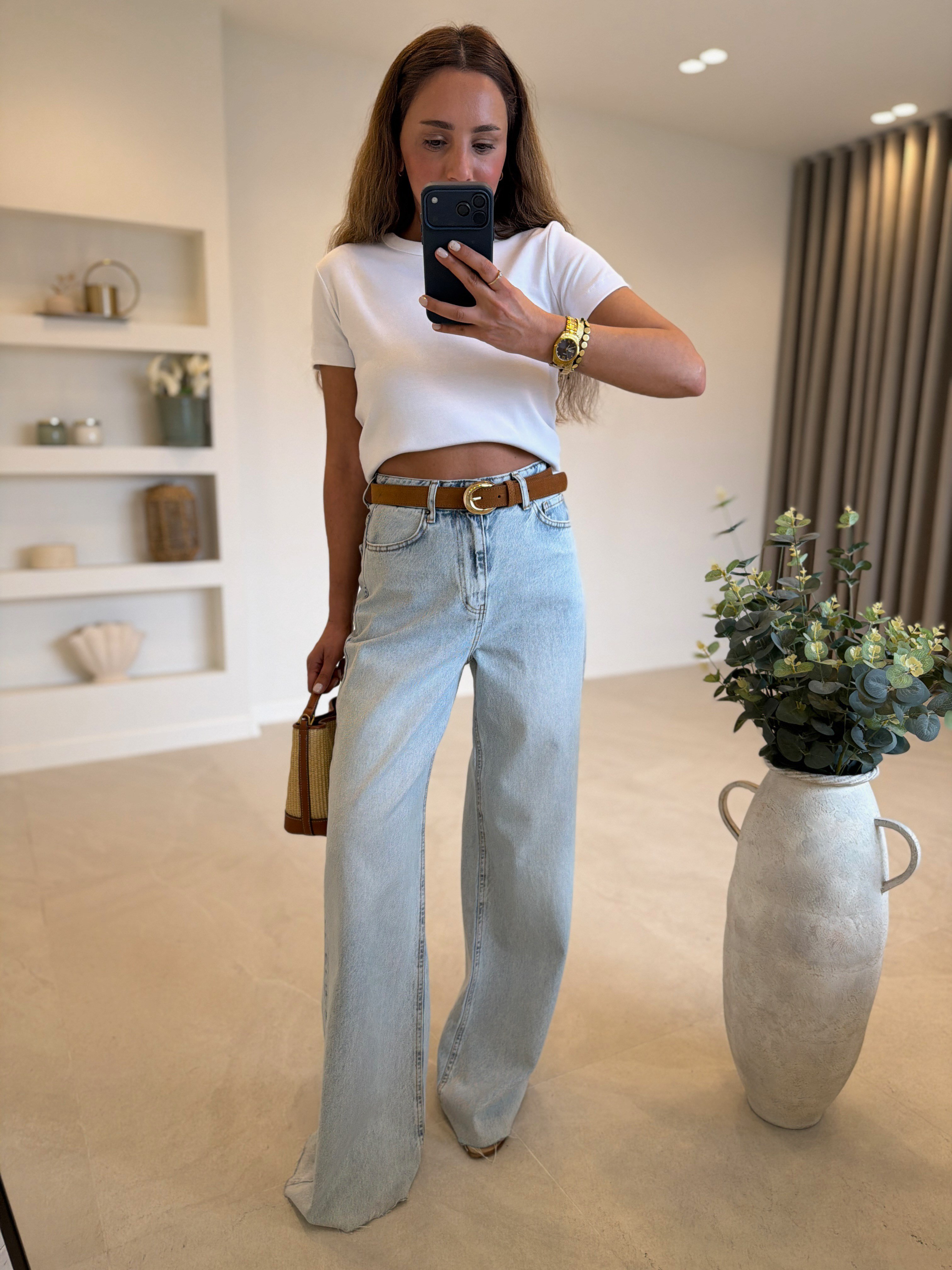 RM1011 Açık Mavi Kar Yıkama Wide Leg Jean