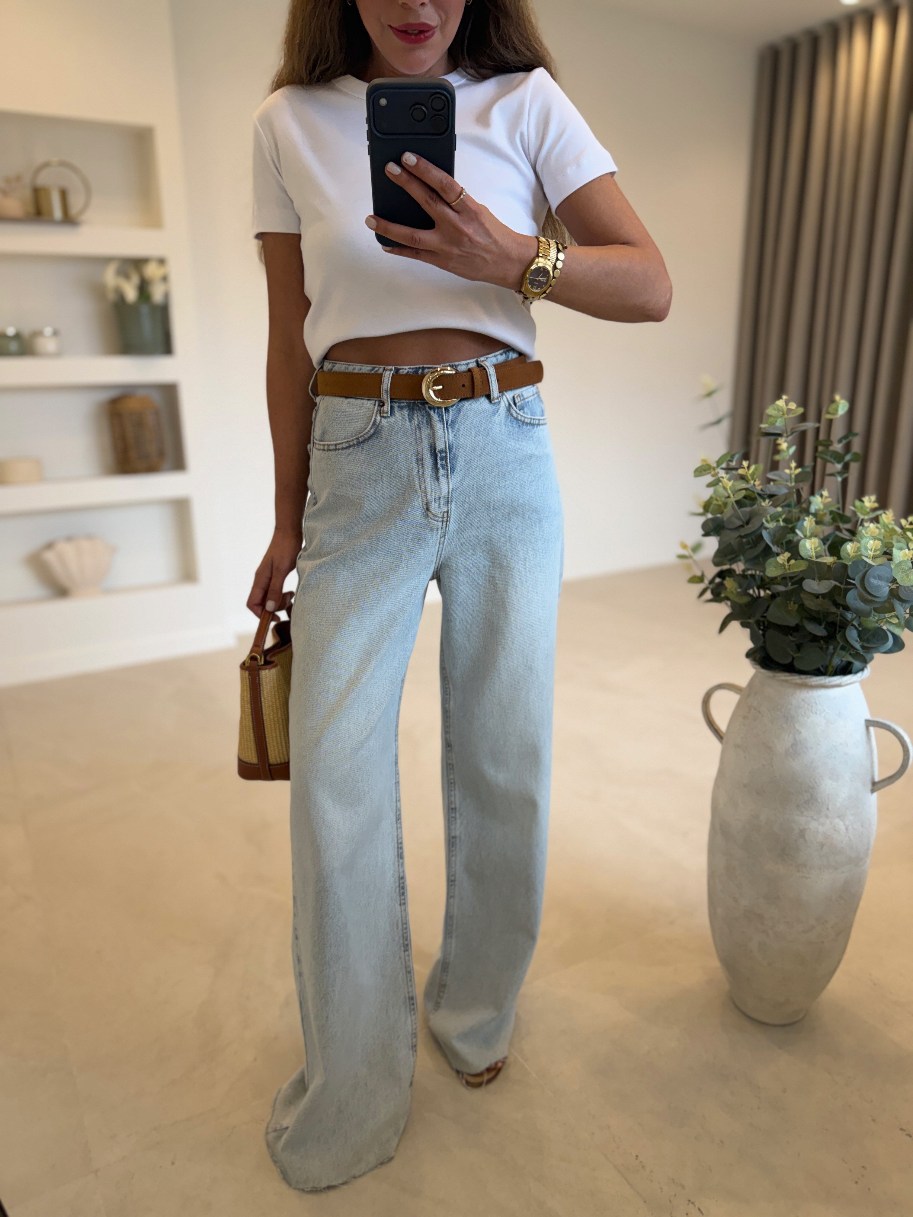 RM1011 Açık Mavi Kar Yıkama Wide Leg Jean