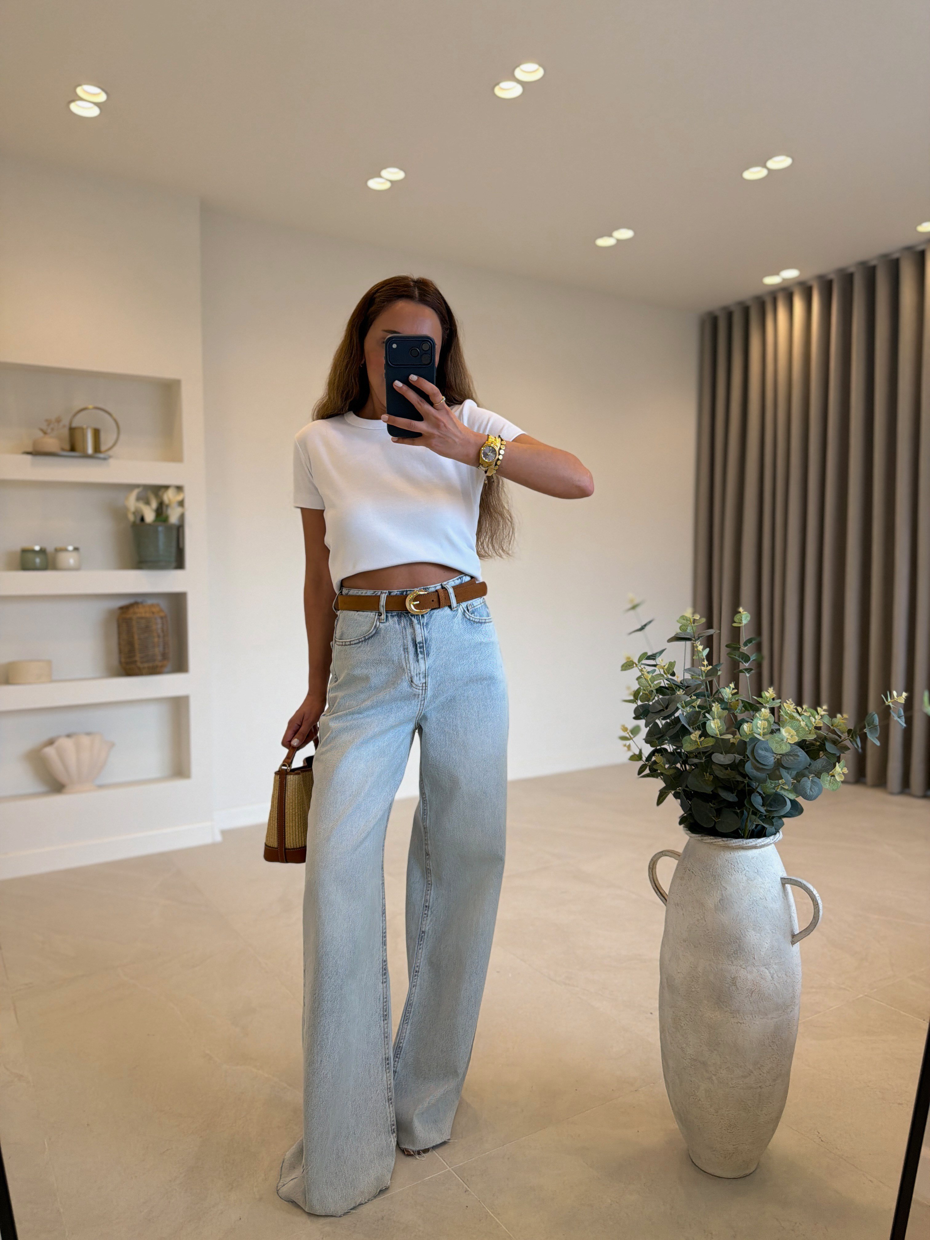 RM1011 Açık Mavi Kar Yıkama Wide Leg Jean
