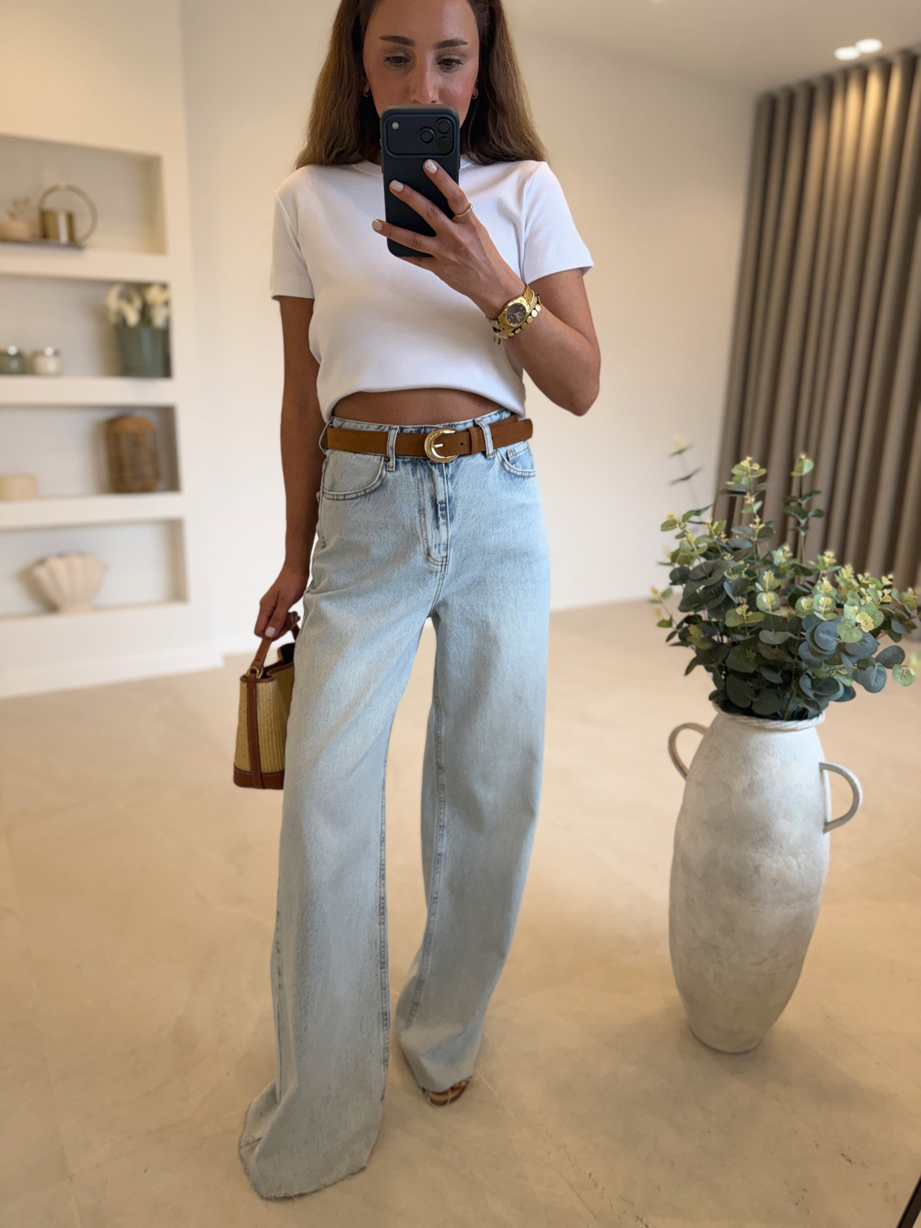 RM1011 Açık Mavi Kar Yıkama Wide Leg Jean