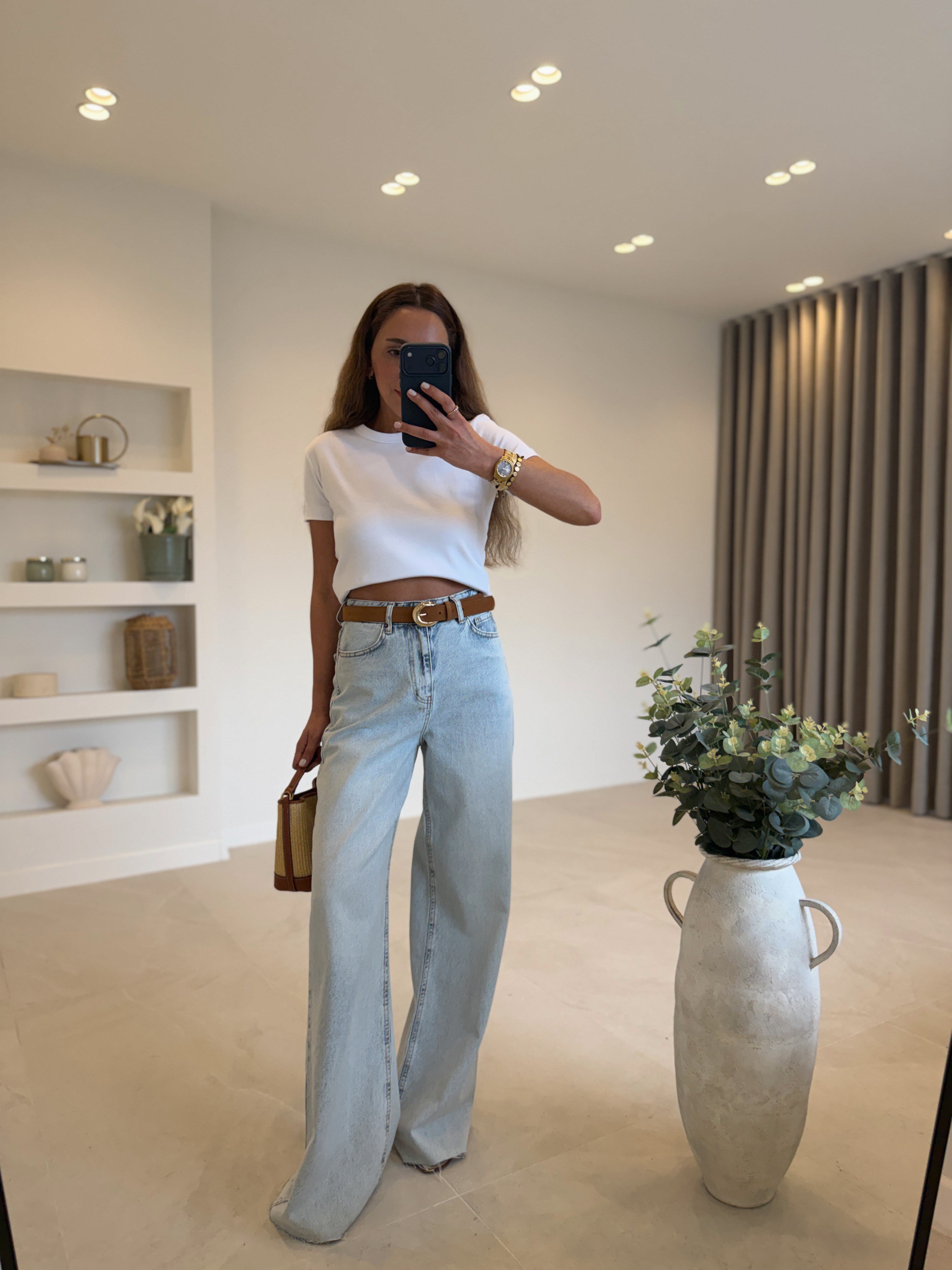 RM1011 Açık Mavi Kar Yıkama Wide Leg Jean