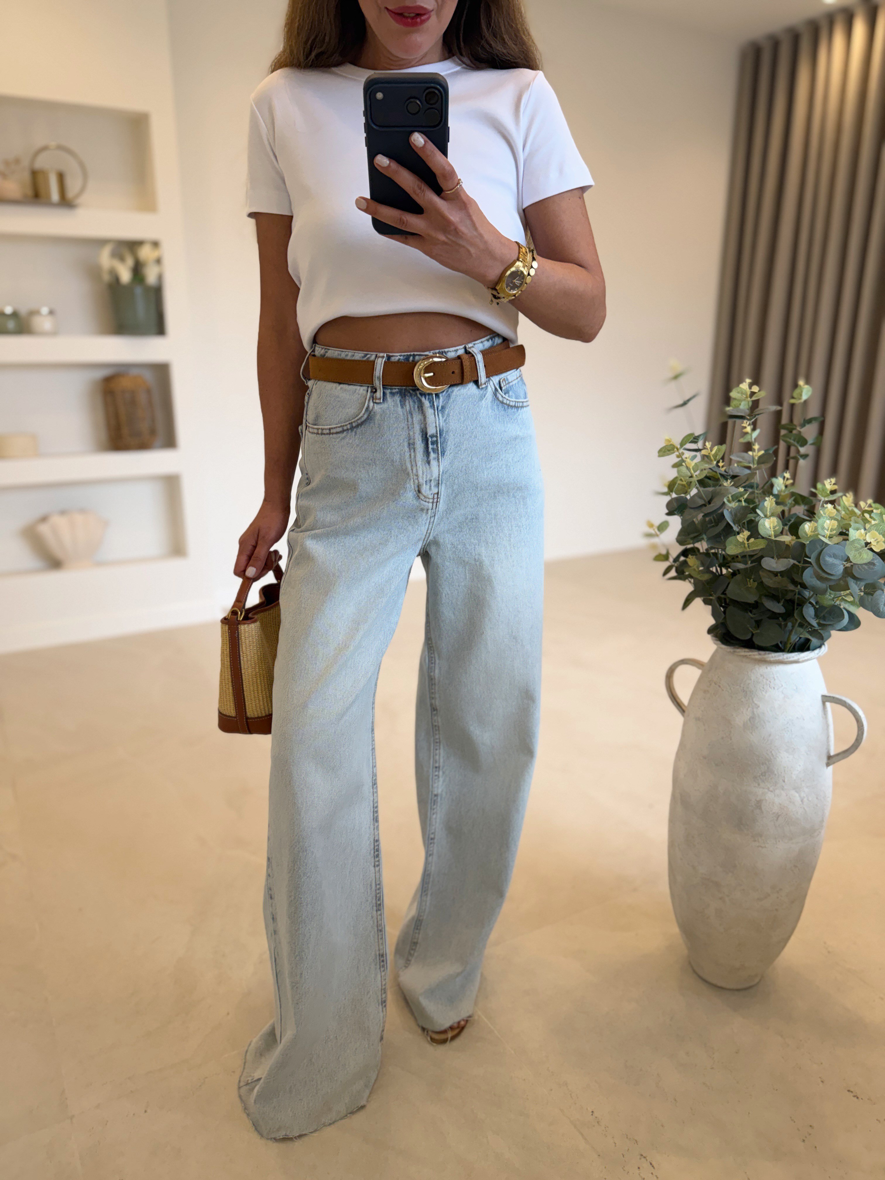 RM1011 Açık Mavi Kar Yıkama Wide Leg Jean