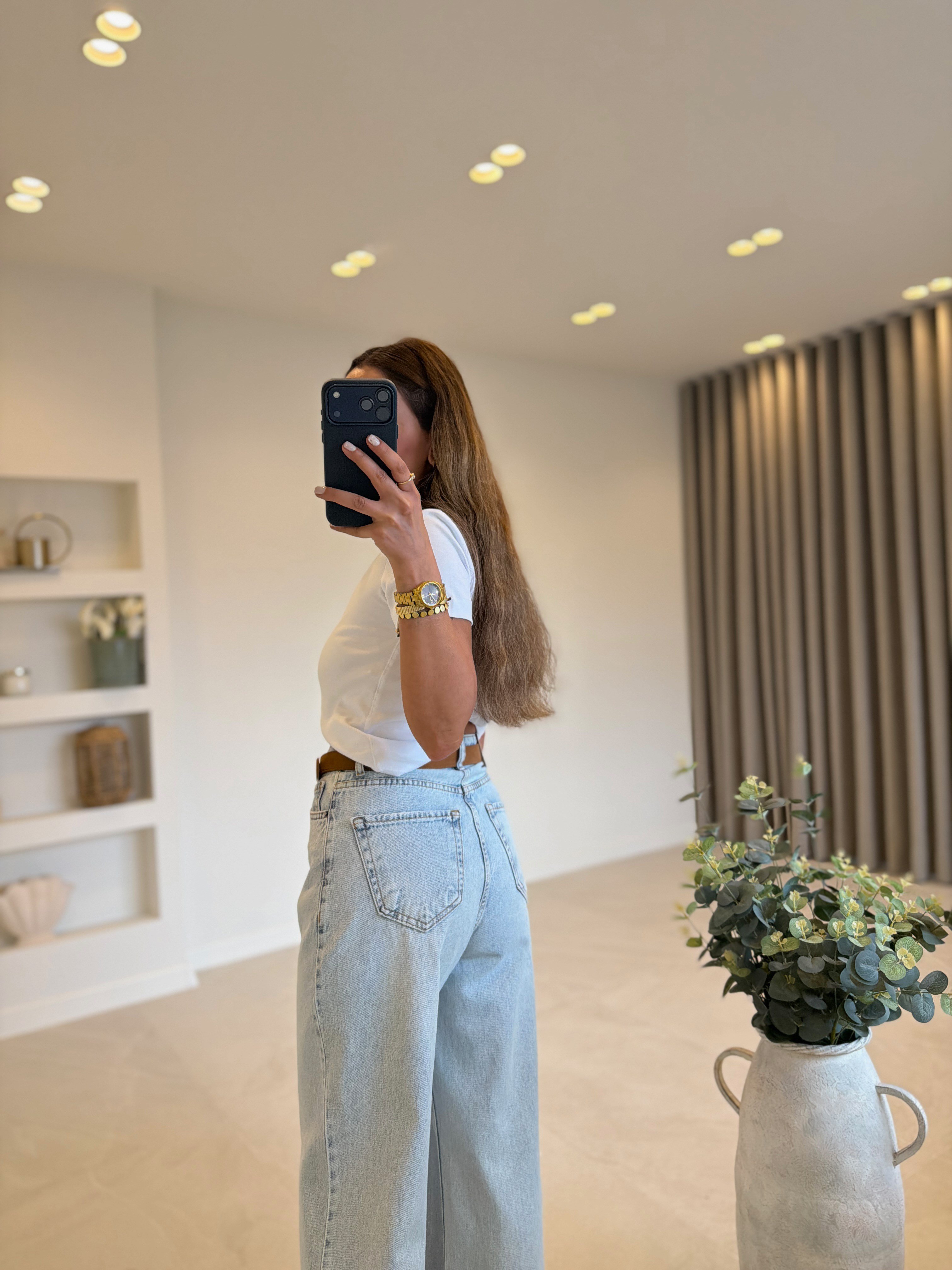 RM1011 Açık Mavi Kar Yıkama Wide Leg Jean