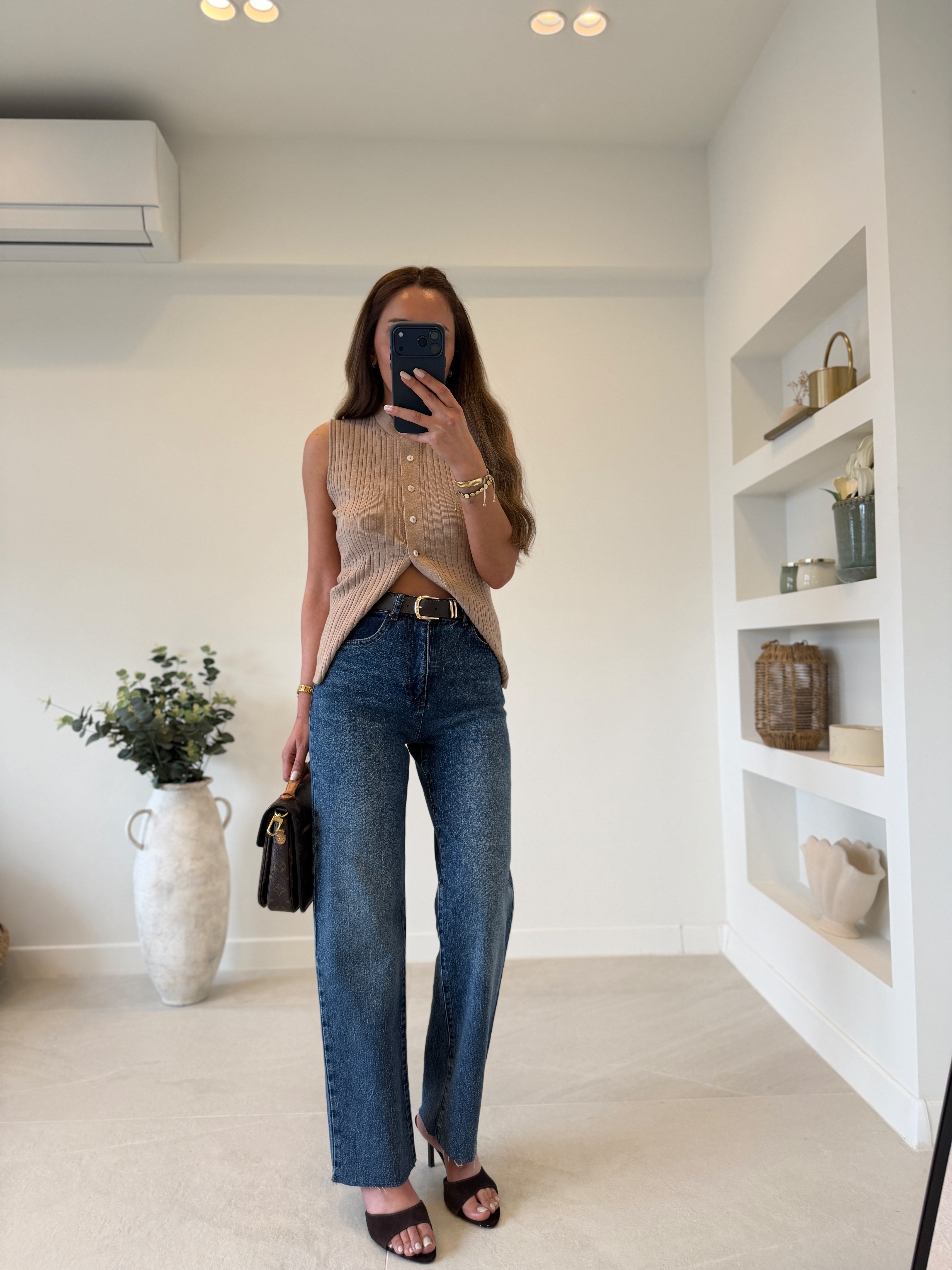 RM102 Mavi Tint Yıkama Kemerli Jean