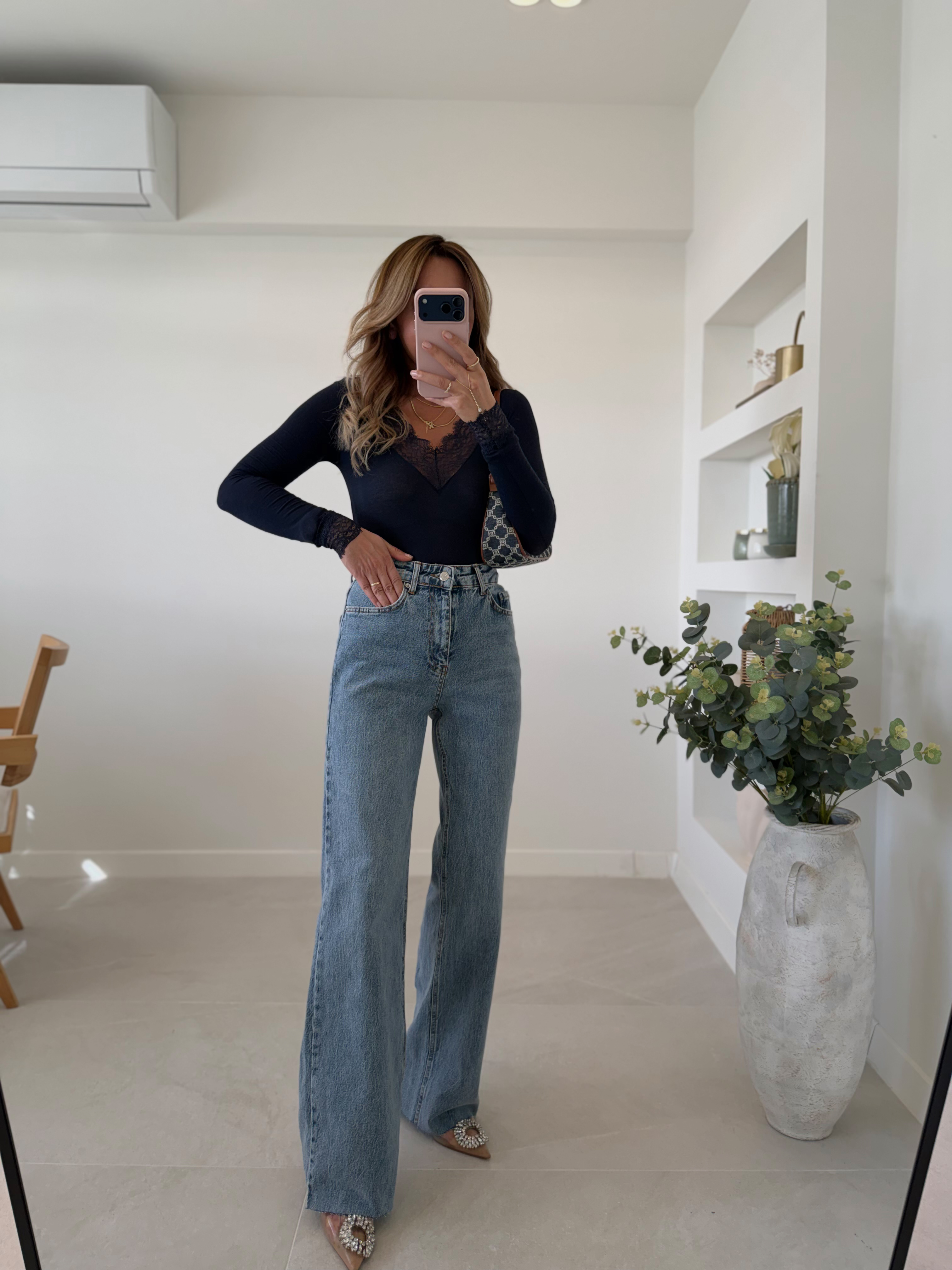 RM1029 Açık Mavi Kar Yıkama Wide Leg Jean