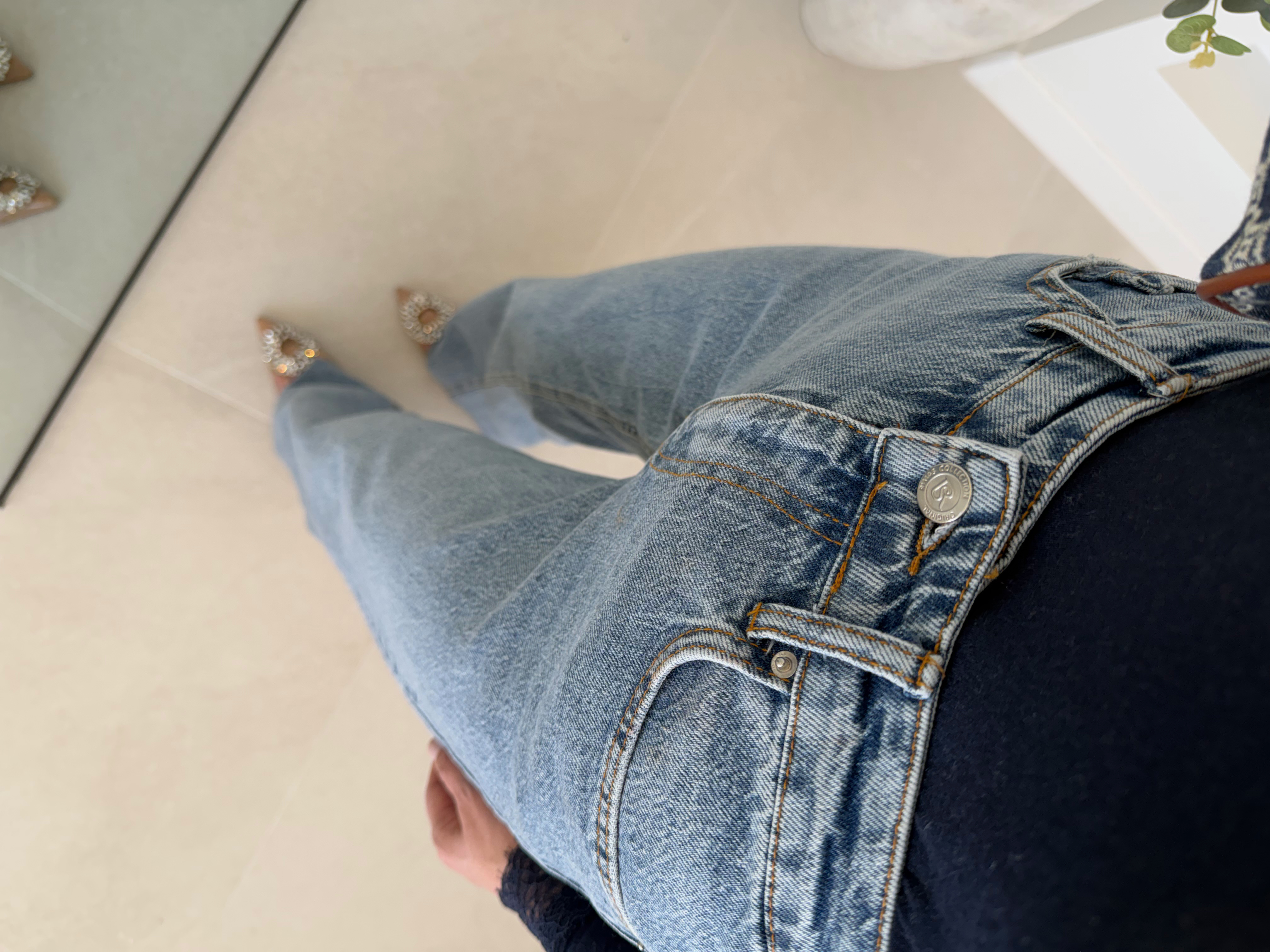 RM1029 Açık Mavi Kar Yıkama Wide Leg Jean