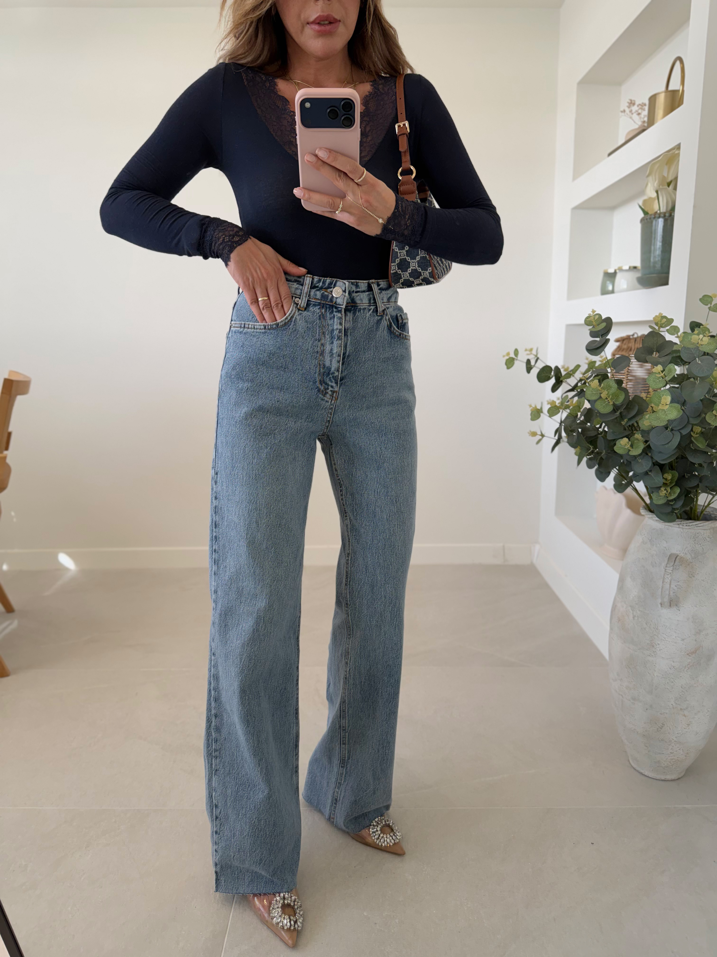 RM1029 Açık Mavi Kar Yıkama Wide Leg Jean