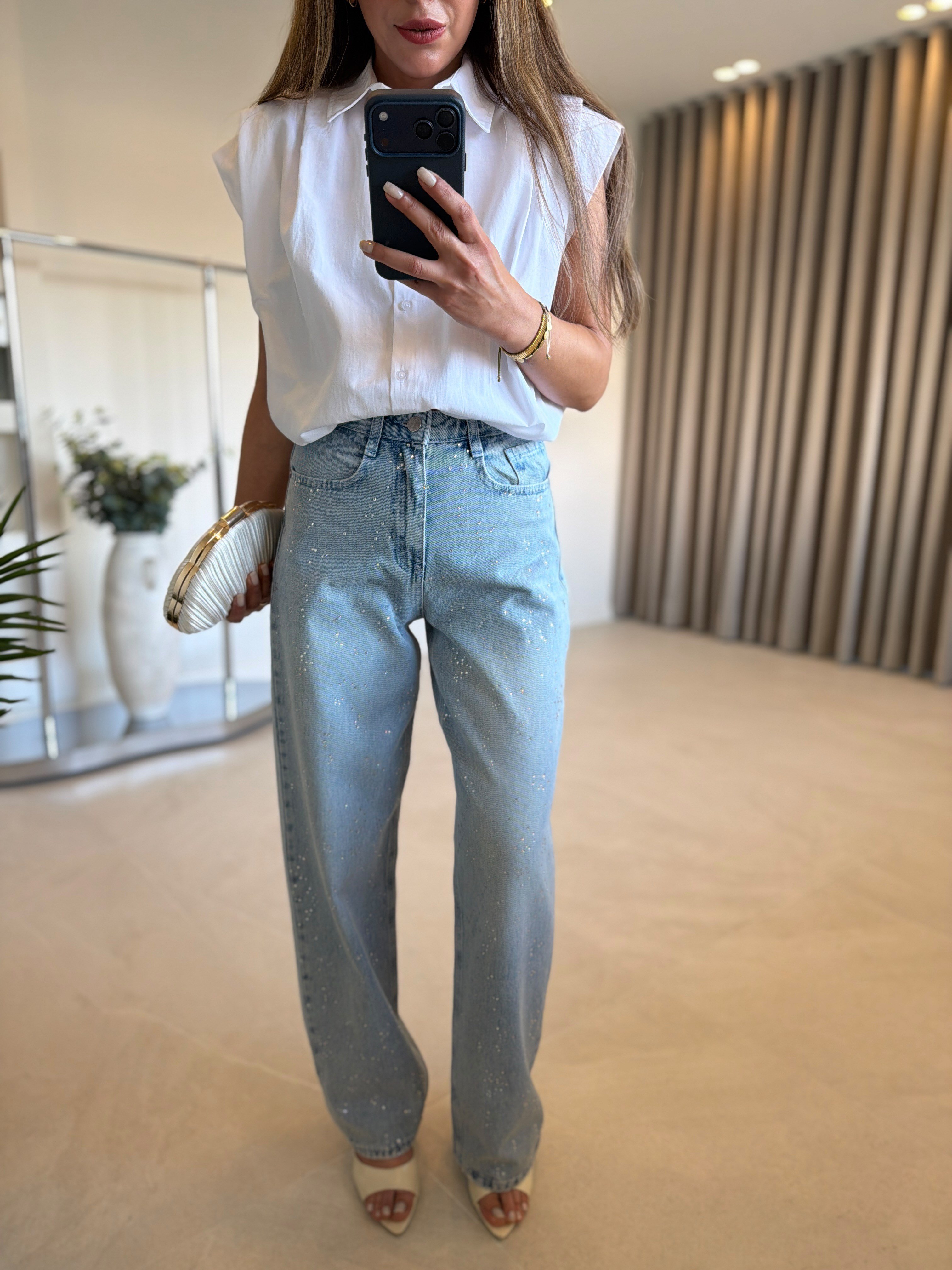 Rm1054 Önü Taşlı Wideleg Jean