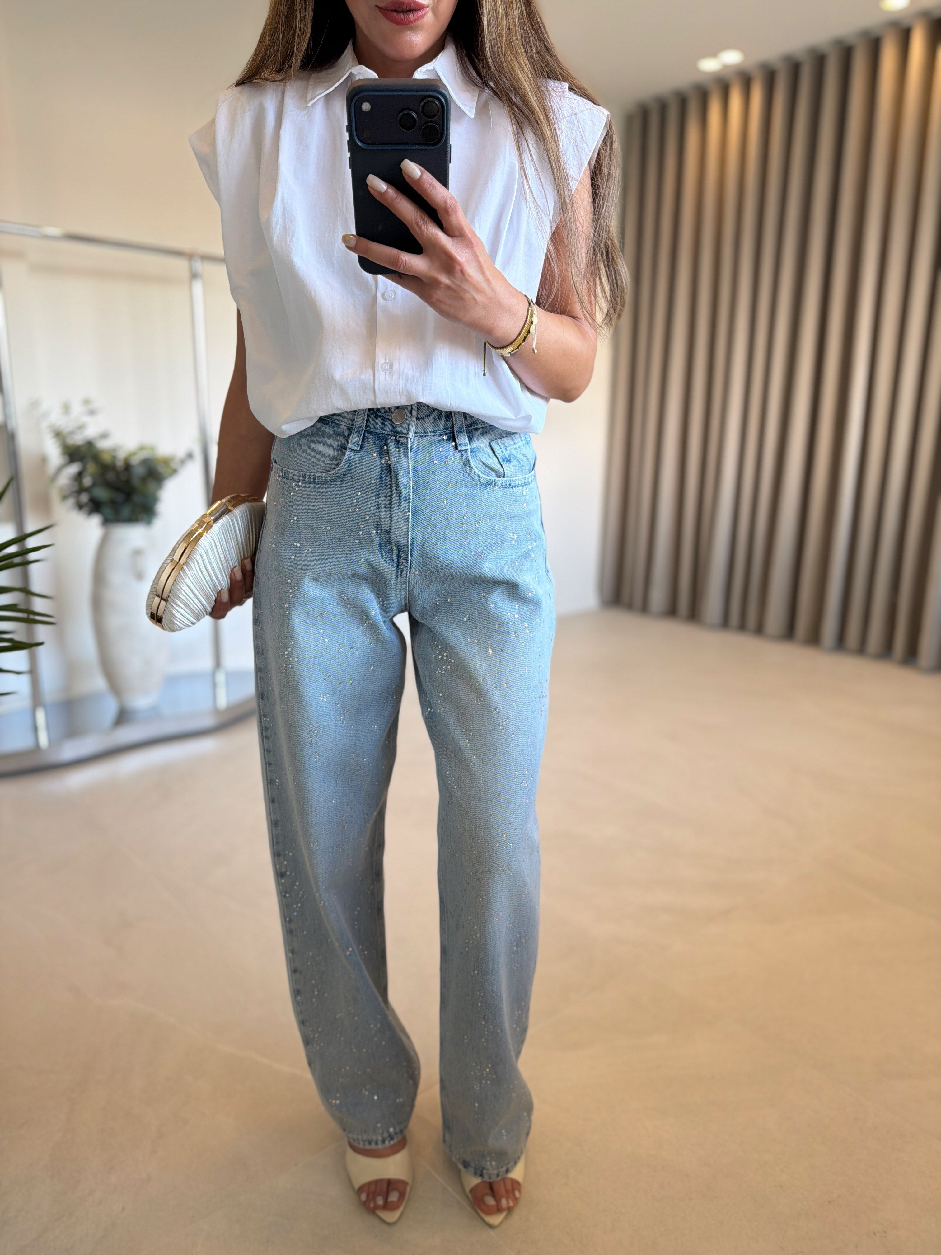 Rm1054 Önü Taşlı Wideleg Jean