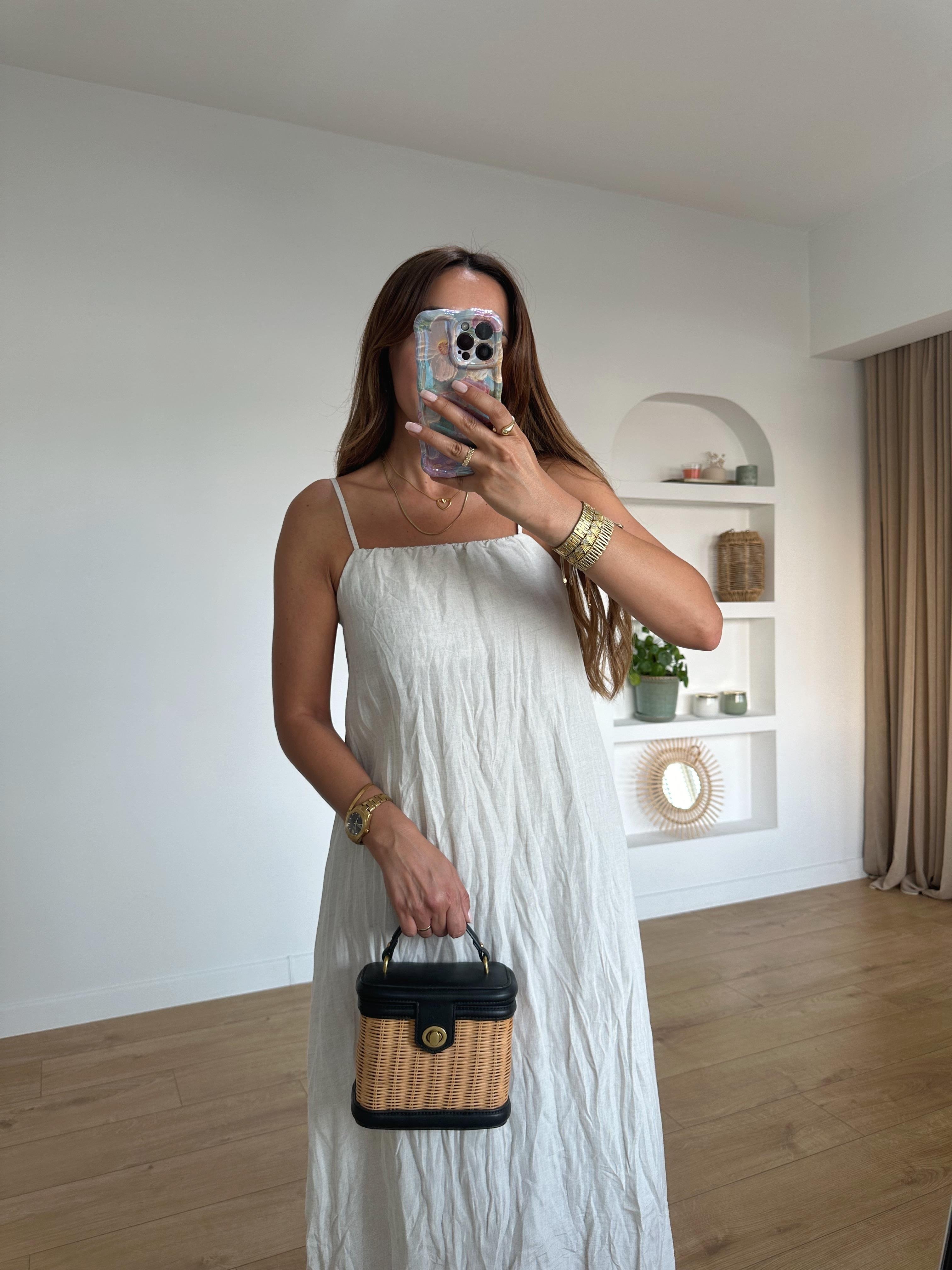 RUBY TAŞ RENGİ KETEN ASKILARI AYARLANABİLİR ELBİSE