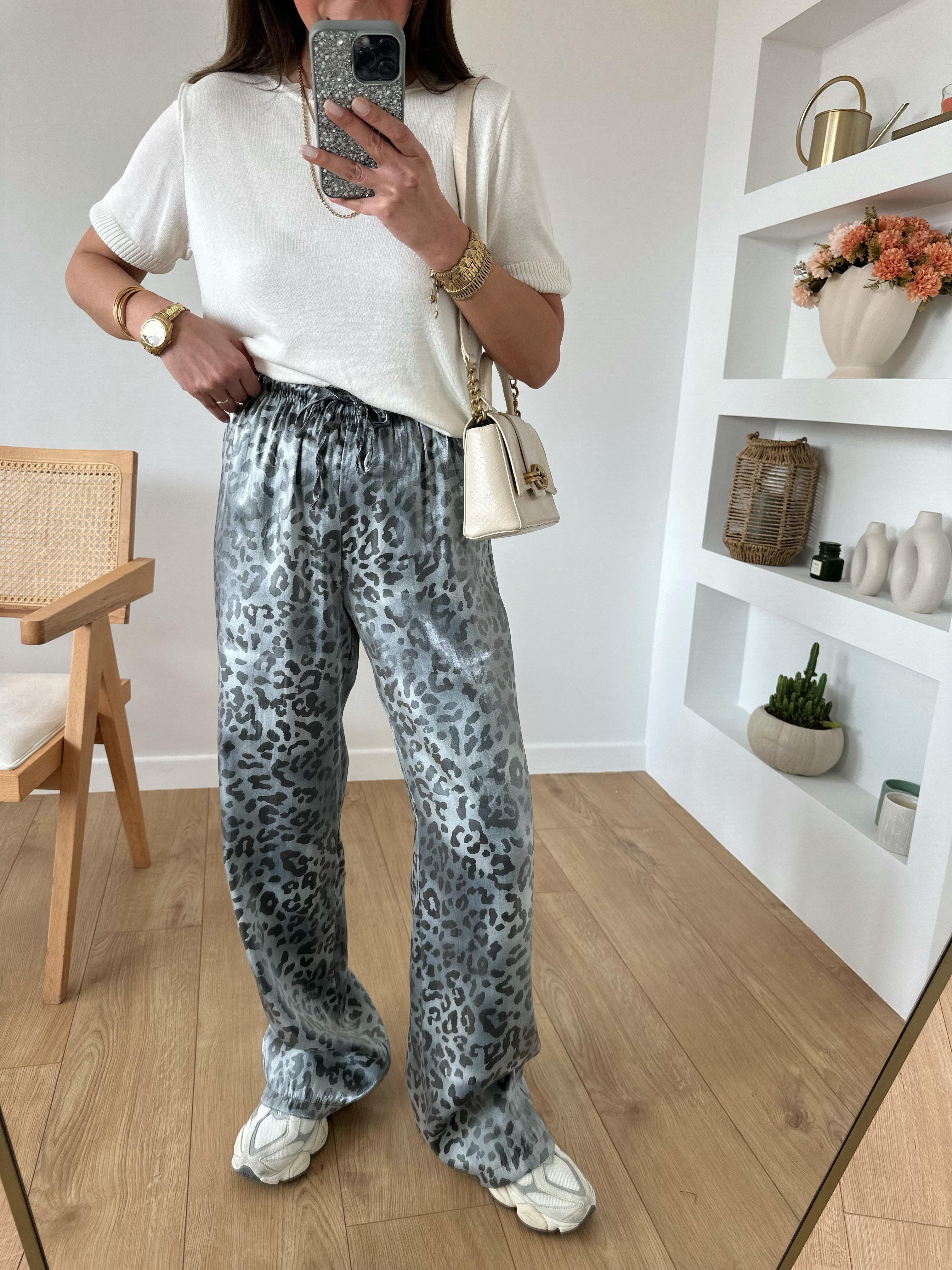SARAH GRİ LEOPAR PANTOLON