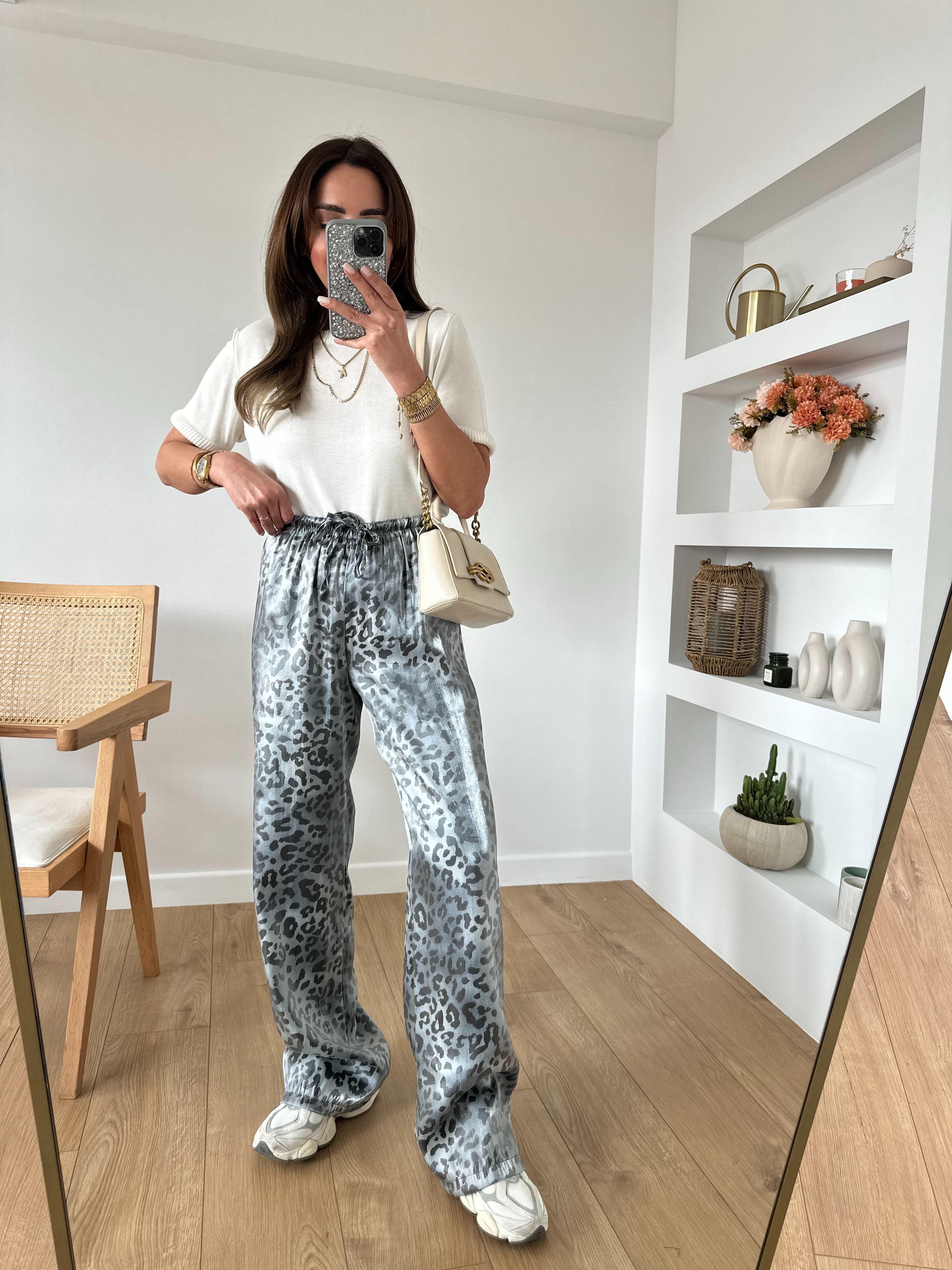 SARAH GRİ LEOPAR PANTOLON