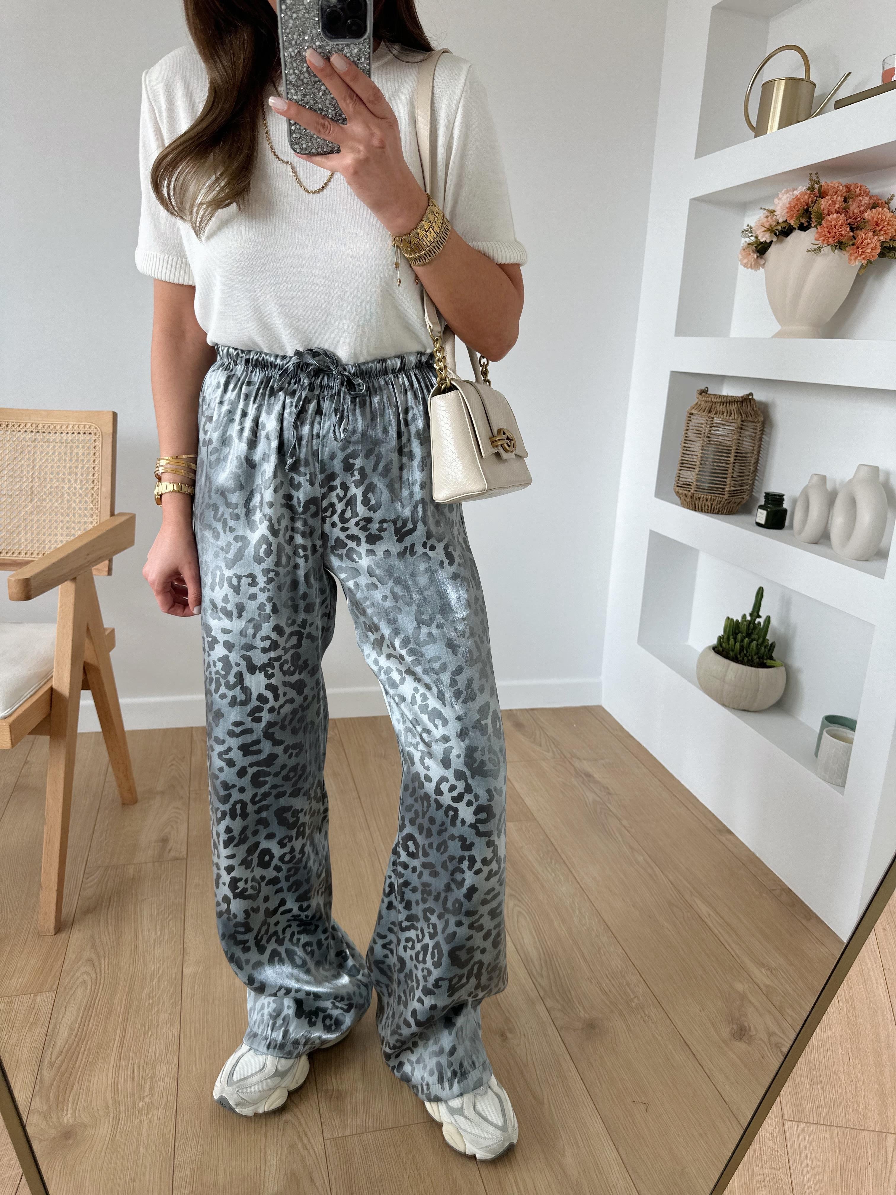 SARAH GRİ LEOPAR PANTOLON