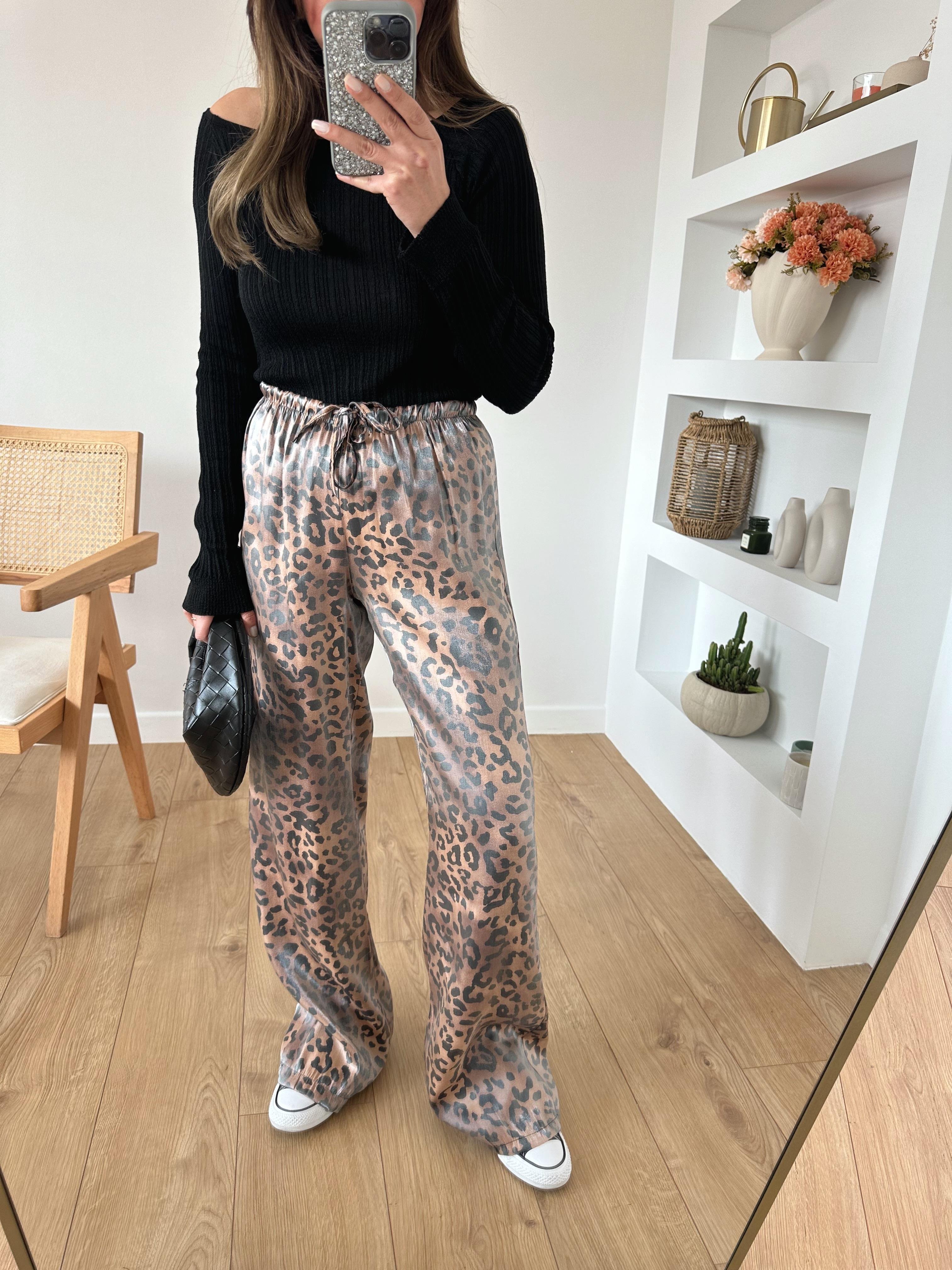 SARAH KAHVE LEOPAR PANTOLON