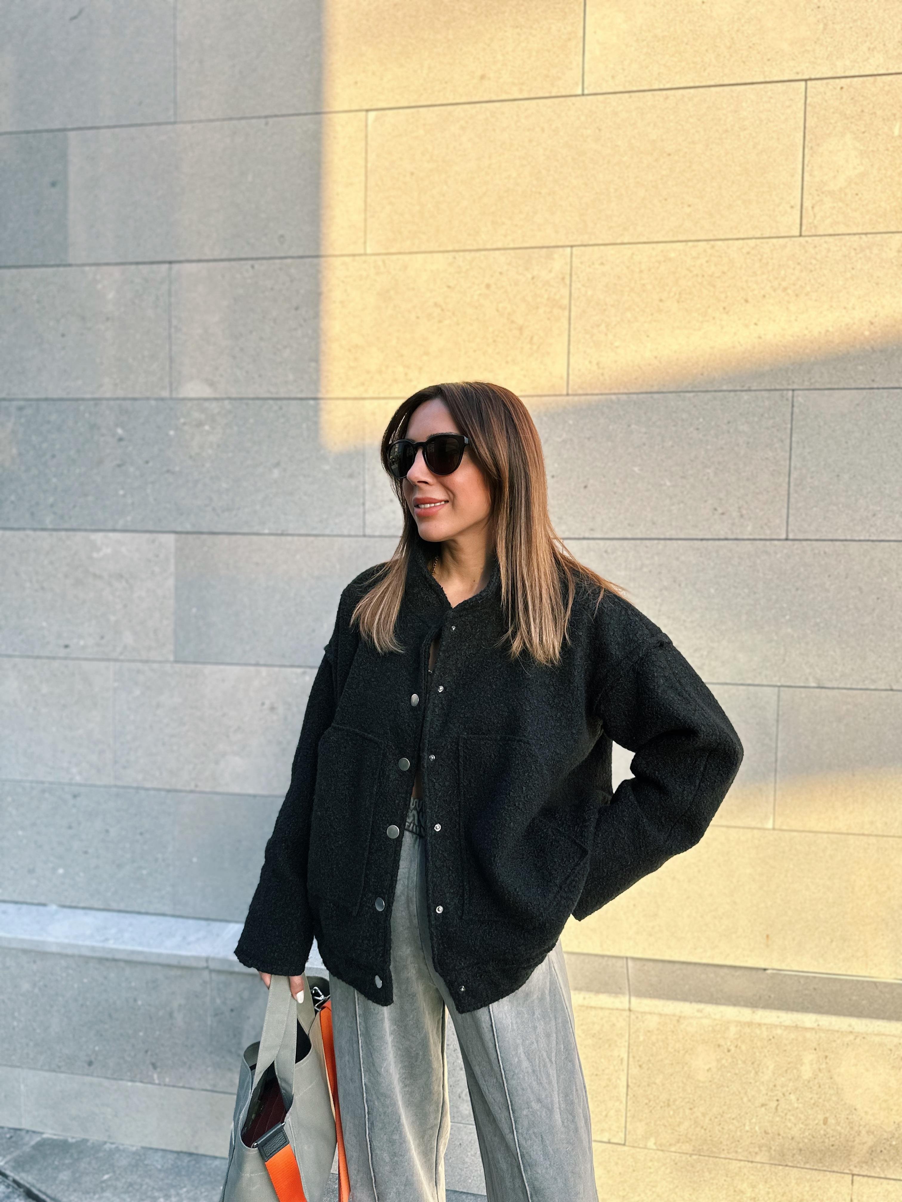SİYAH ASTARLI BUKLET BOMBER CEKET