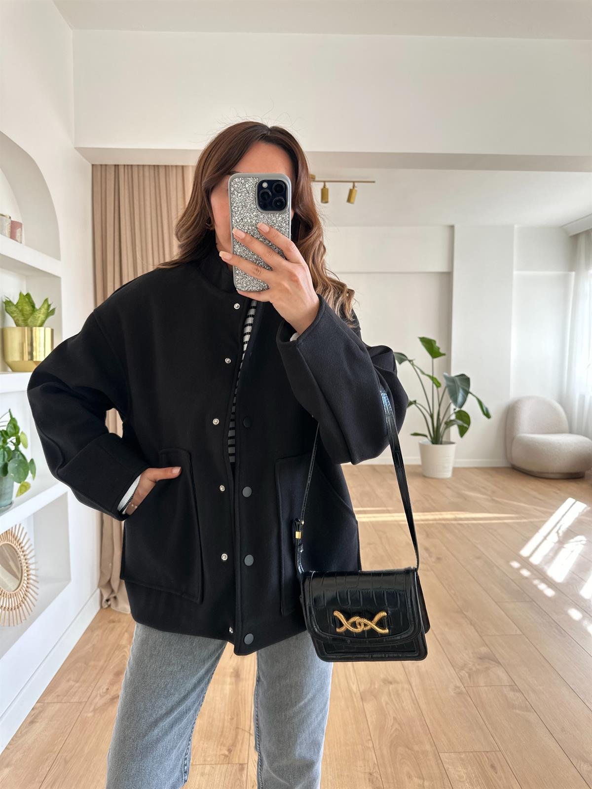 SİYAH ASTARLI OVERSIZE CEKET