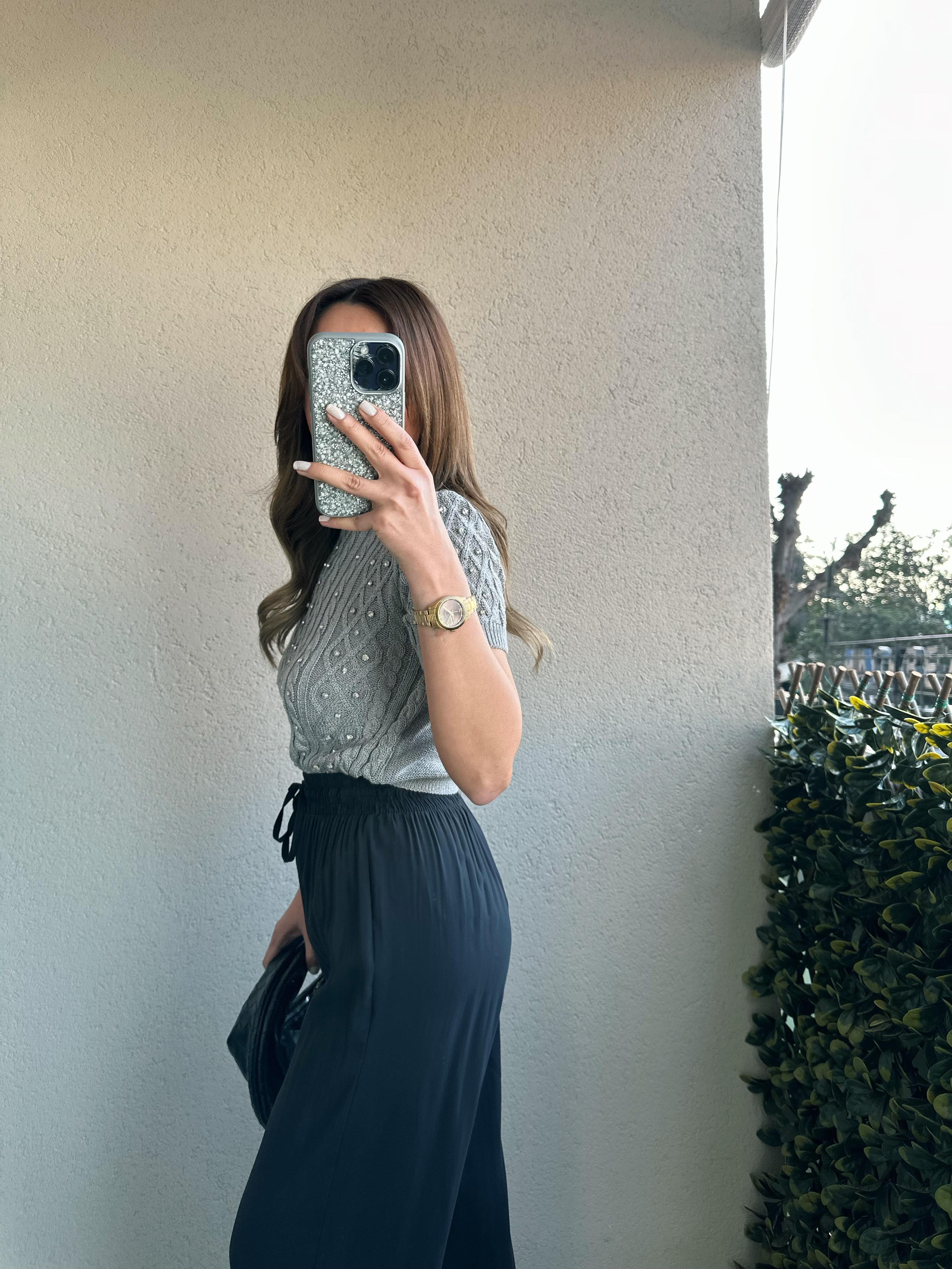 SİYAH BELİ LASTİKLİ TENSEL PANTOLON