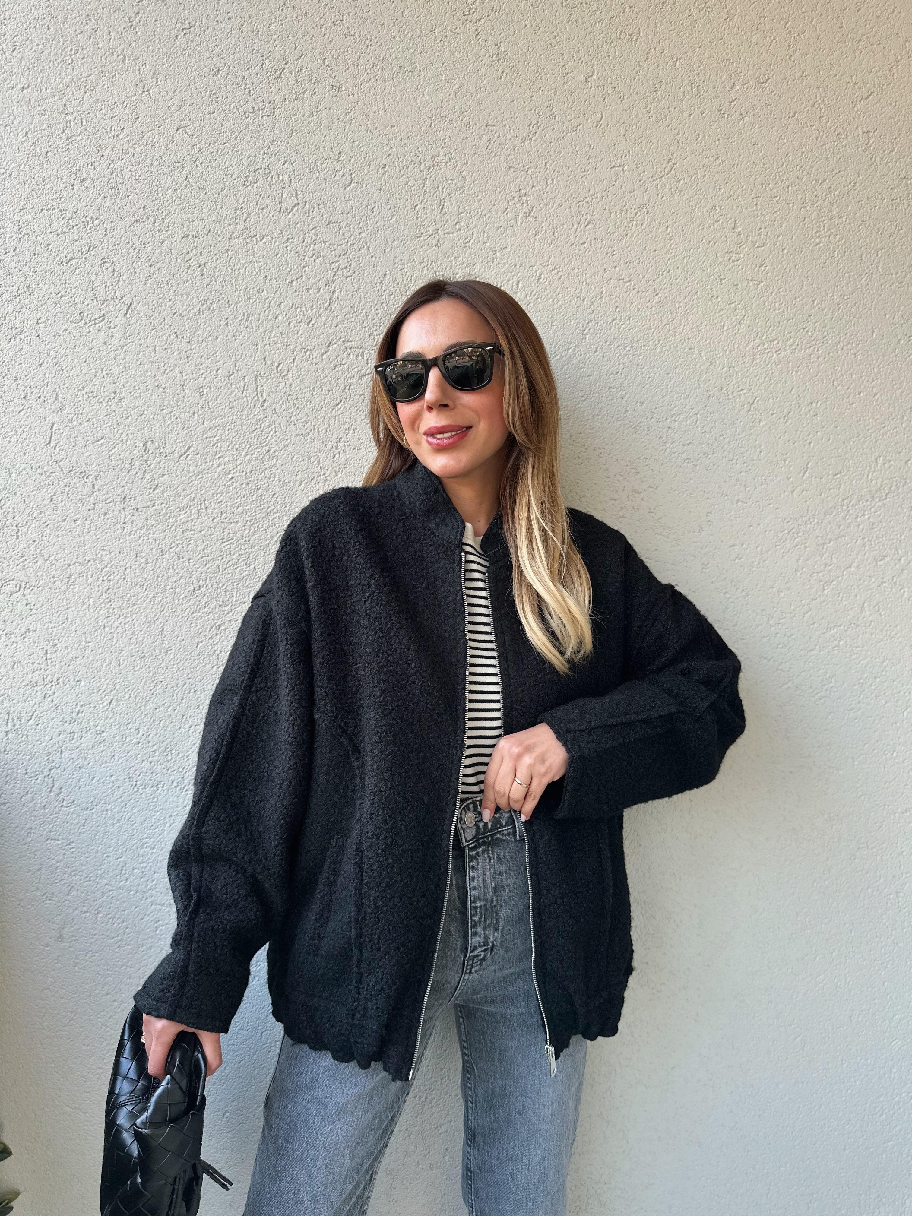 SİYAH BUKLET BOMBER CEKET