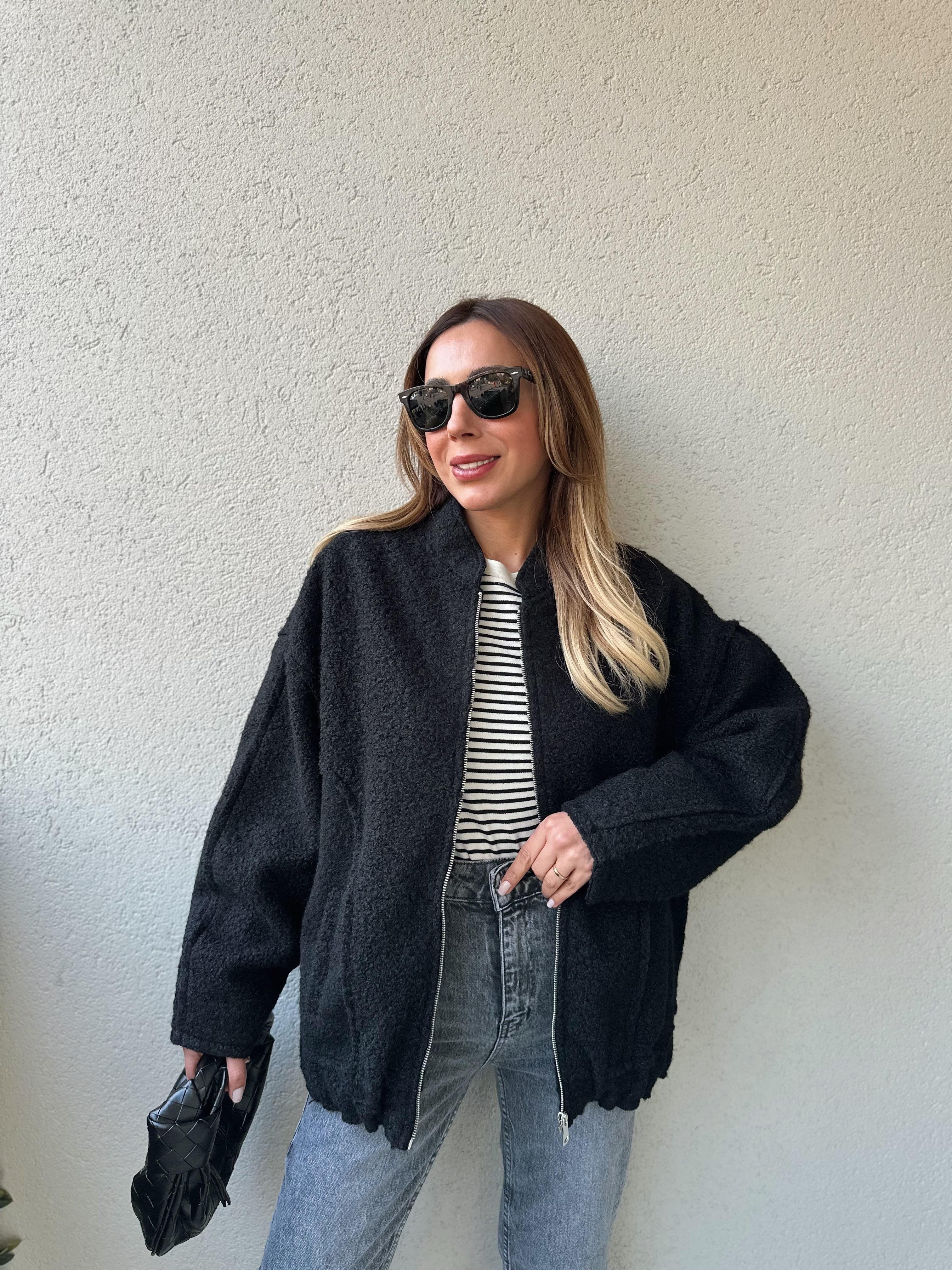 SİYAH BUKLET BOMBER CEKET